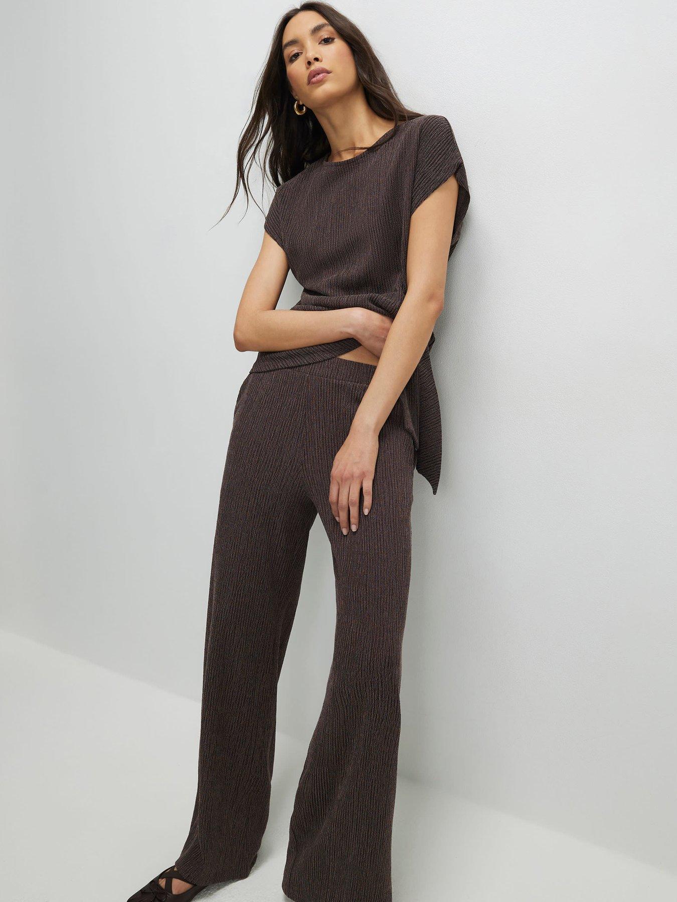 River Island Texture Co-ord Wide Leg Trouser - Brown