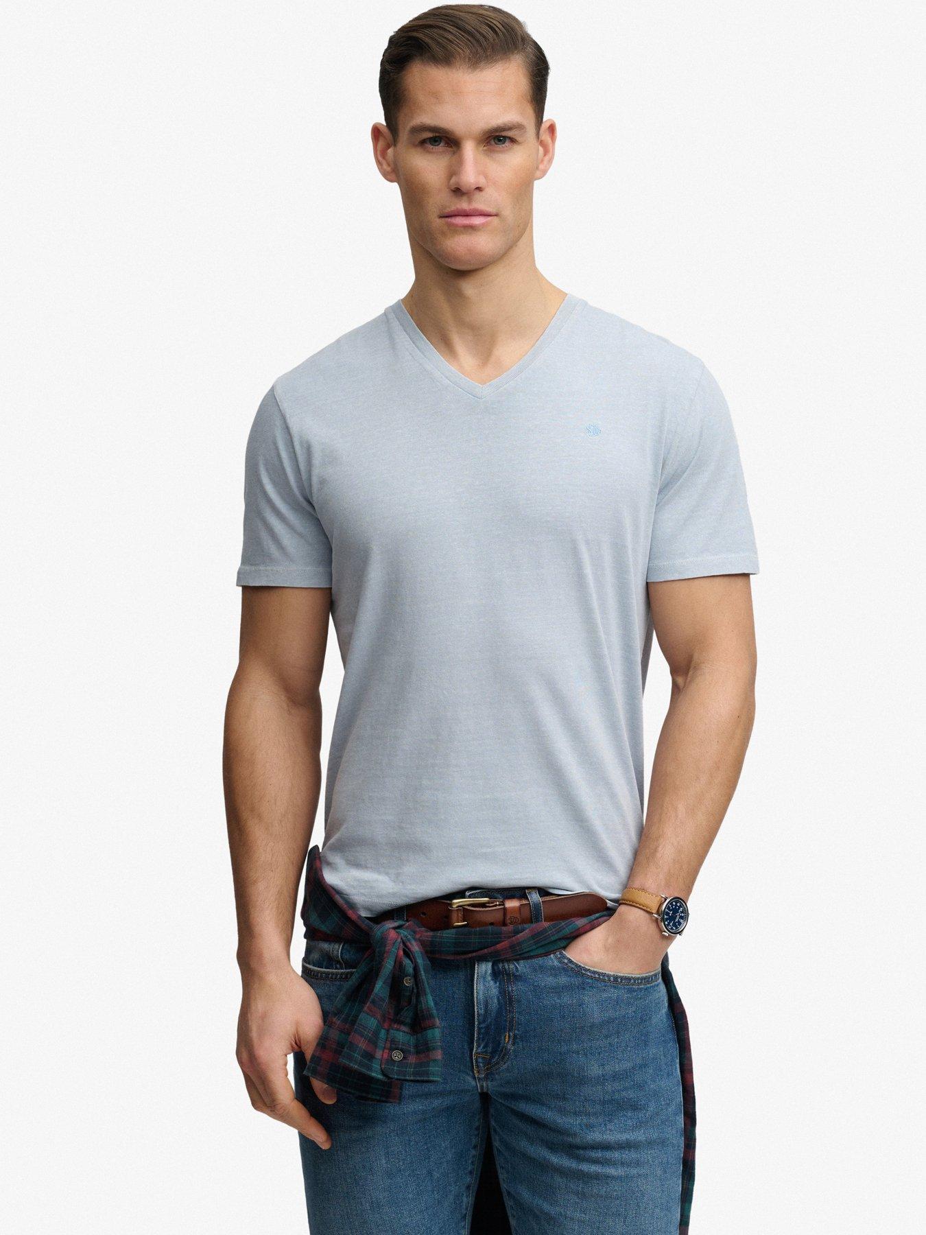 Superdry Superdry Classic Cotton Linen V-Neckline T-Shirt - Light Blue