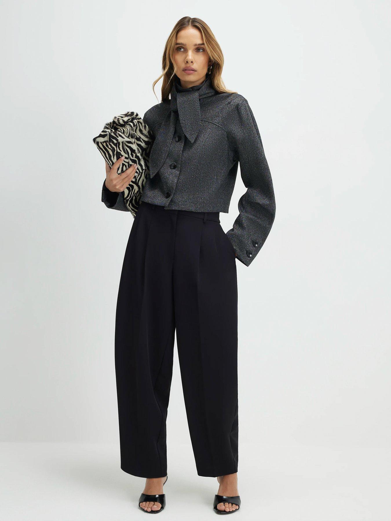 Image 1 of 4 of River Island Drapey Barrel Leg Trousers - Black
