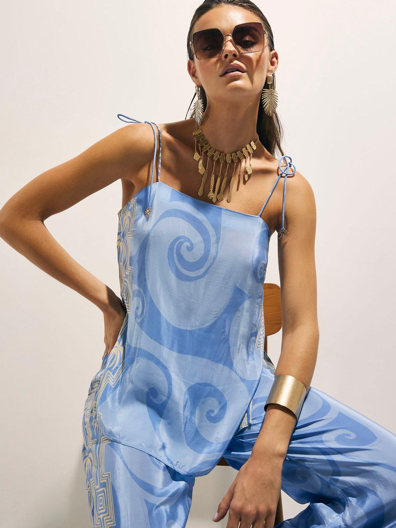 Image 1 of 4 of River Island La Mer Palm Cami - Blue