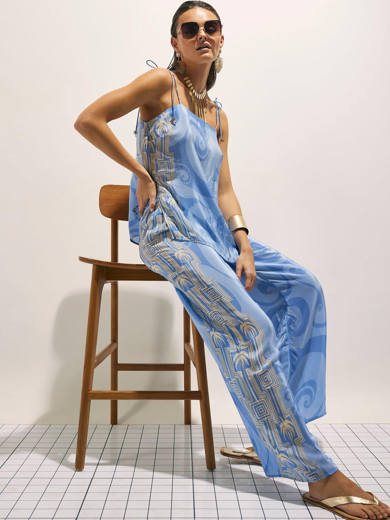 Image 2 of 3 of River Island La Mer Palm Trouser - Blue
