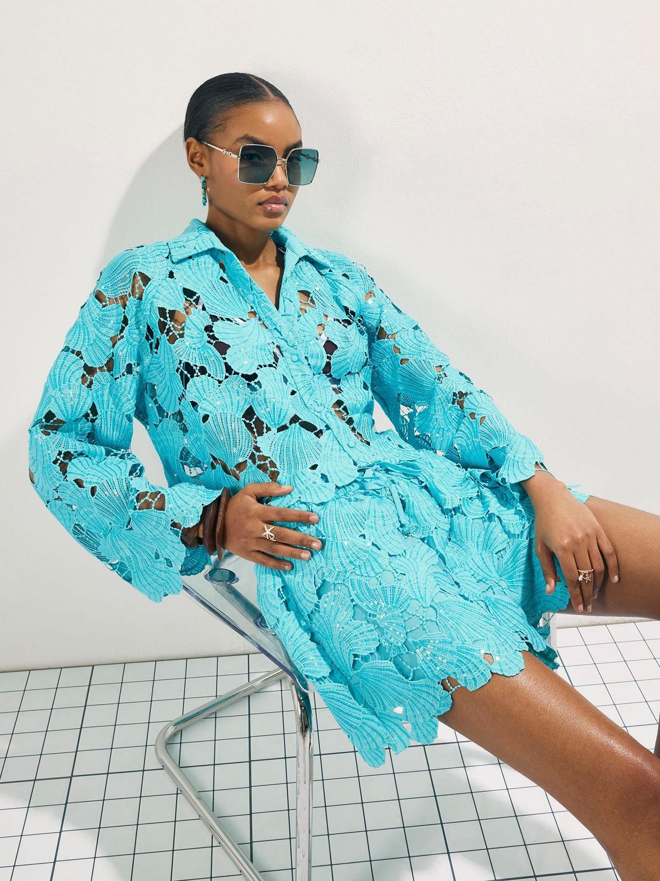 river-island-cutwork-sequin-shorts-blueoutfit