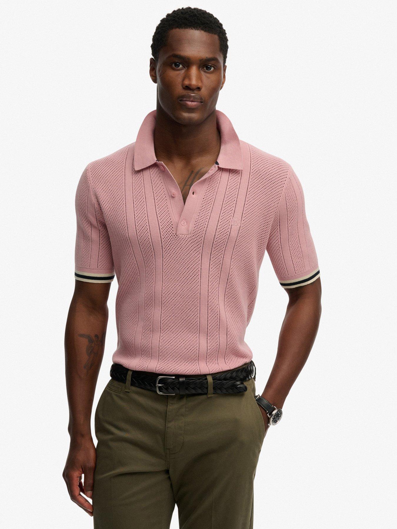 Superdry Superdry Knitted Texture Short Sleeve Polo Shirt - Light Pink