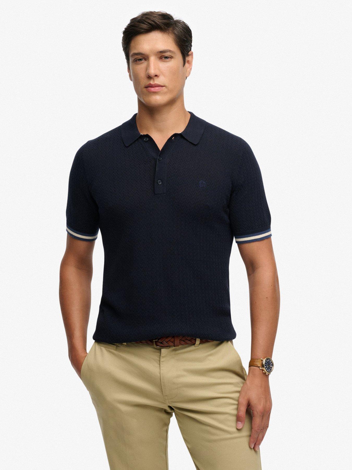 Superdry Superdry Knitted Texture Short Sleeve Polo Shirt - Navy