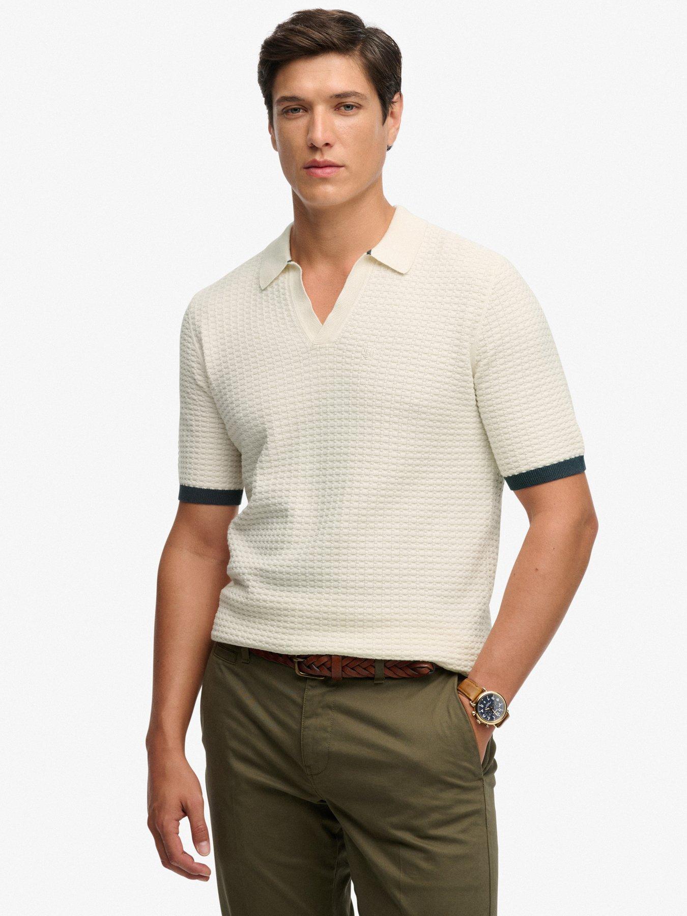 Superdry Superdry Johnny Collar Knitted Polo Shirt - Cream