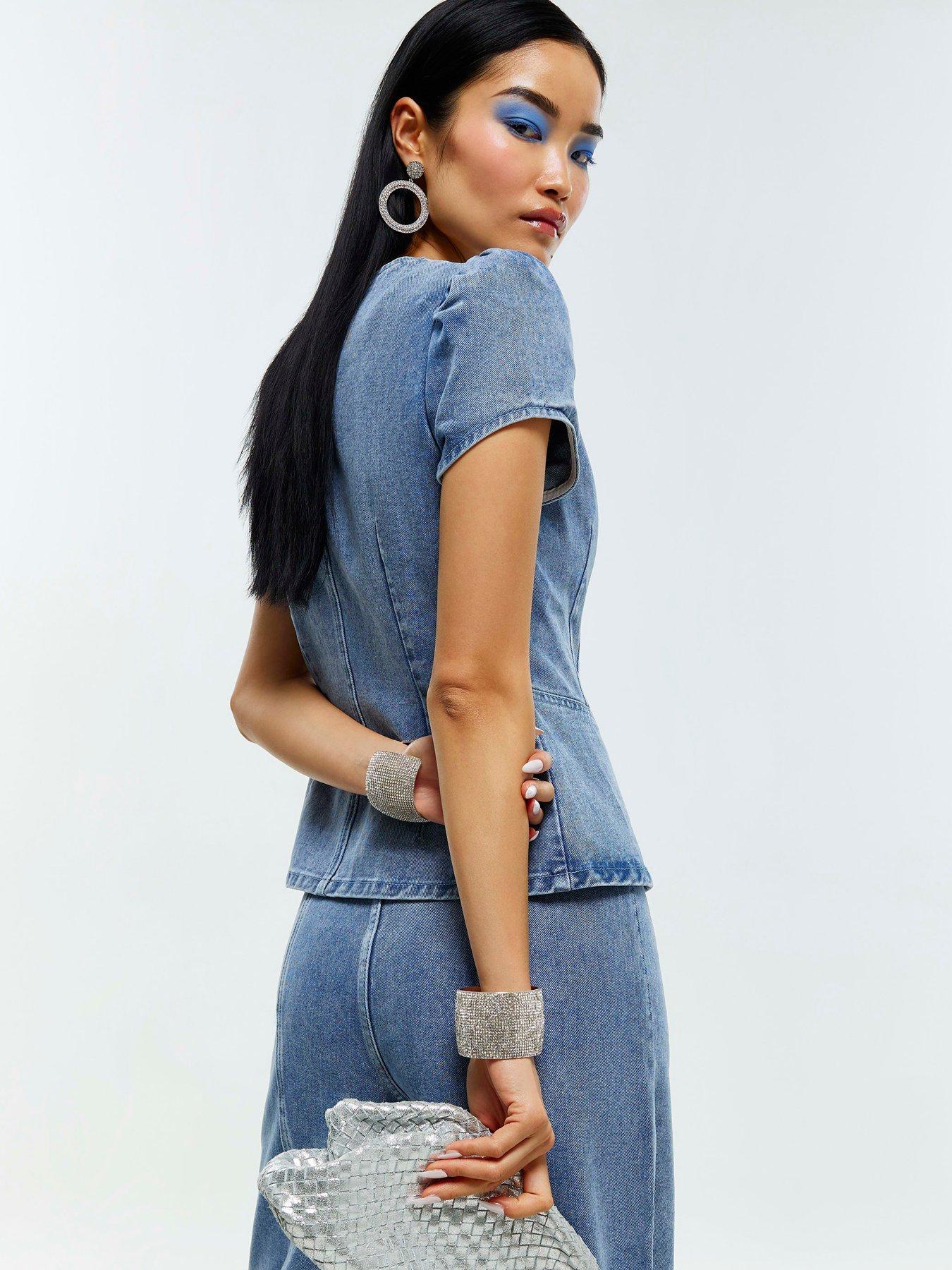 Image 2 of 4 of River Island Peplum Bling Sebastian Top - Blue