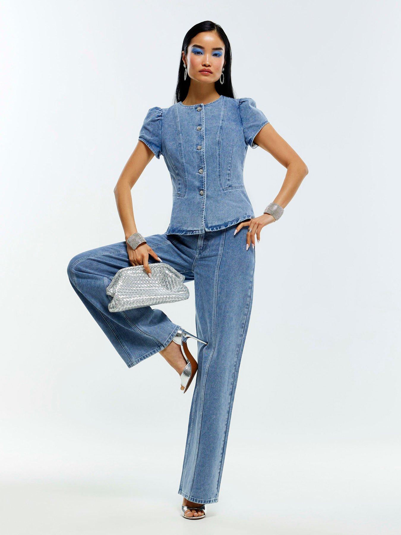 Image 3 of 4 of River Island Peplum Bling Sebastian Top - Blue