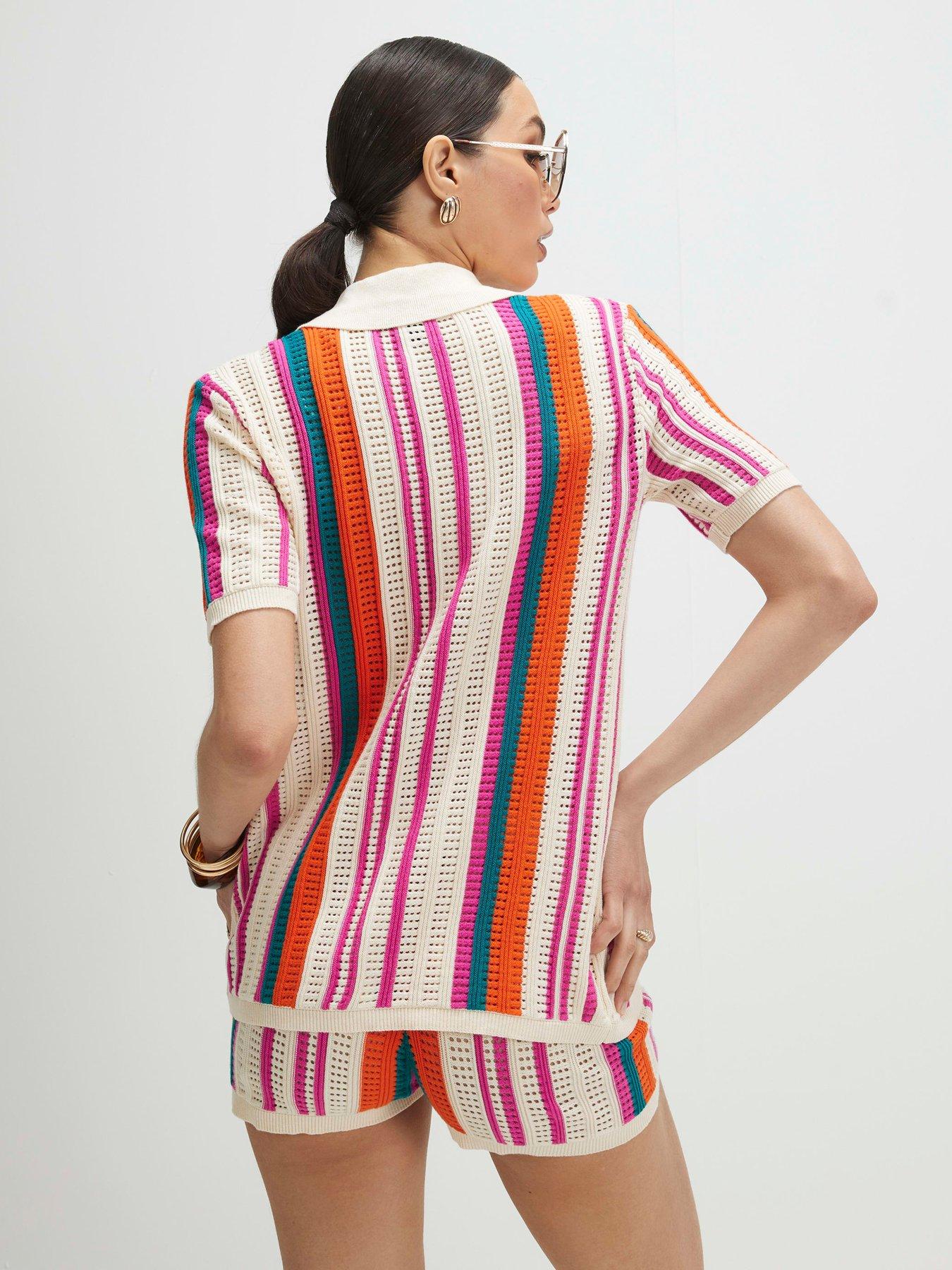 Image 2 of 6 of River Island Striped Collared Top - Cream