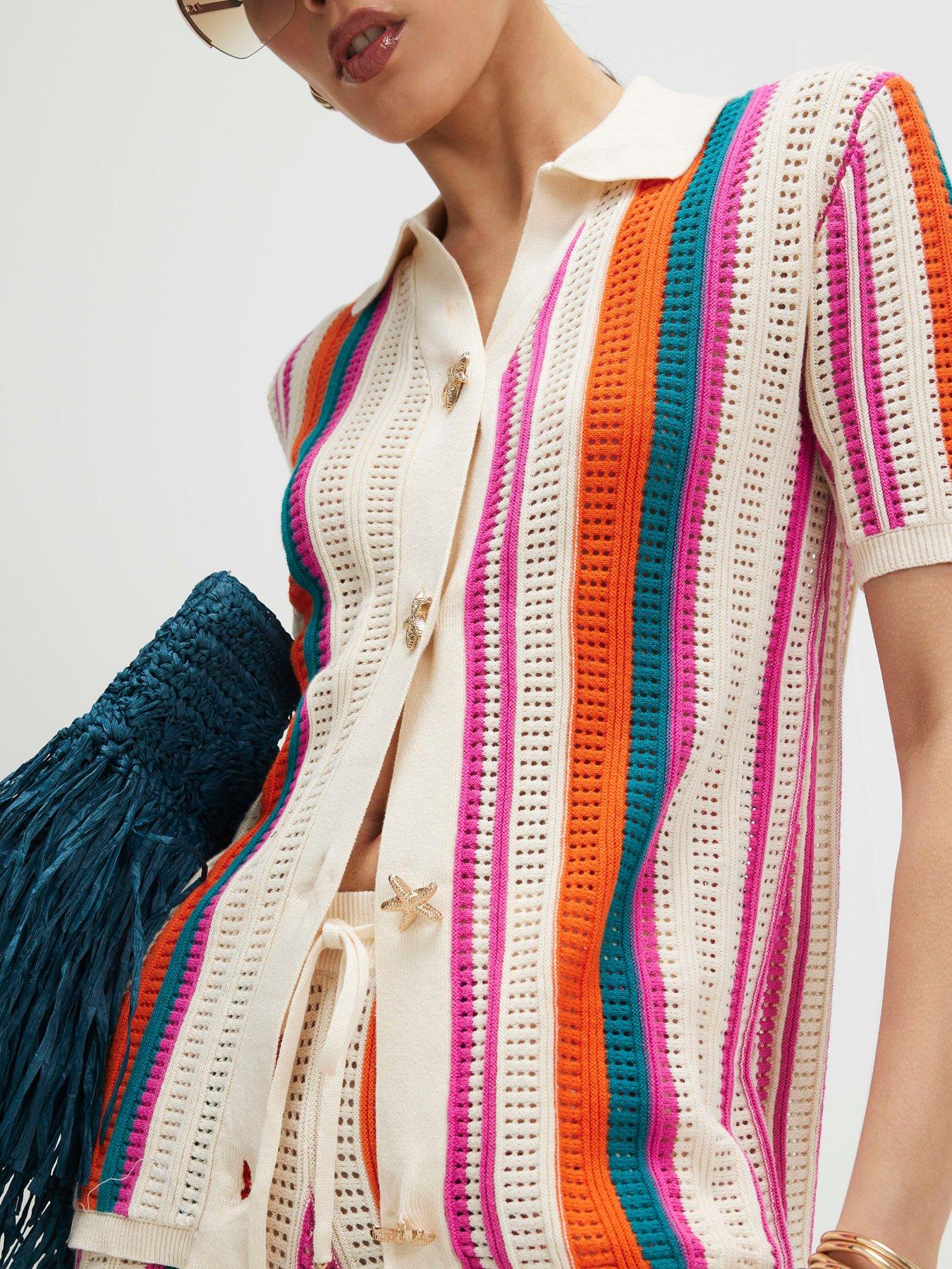 Image 4 of 6 of River Island Striped Collared Top - Cream