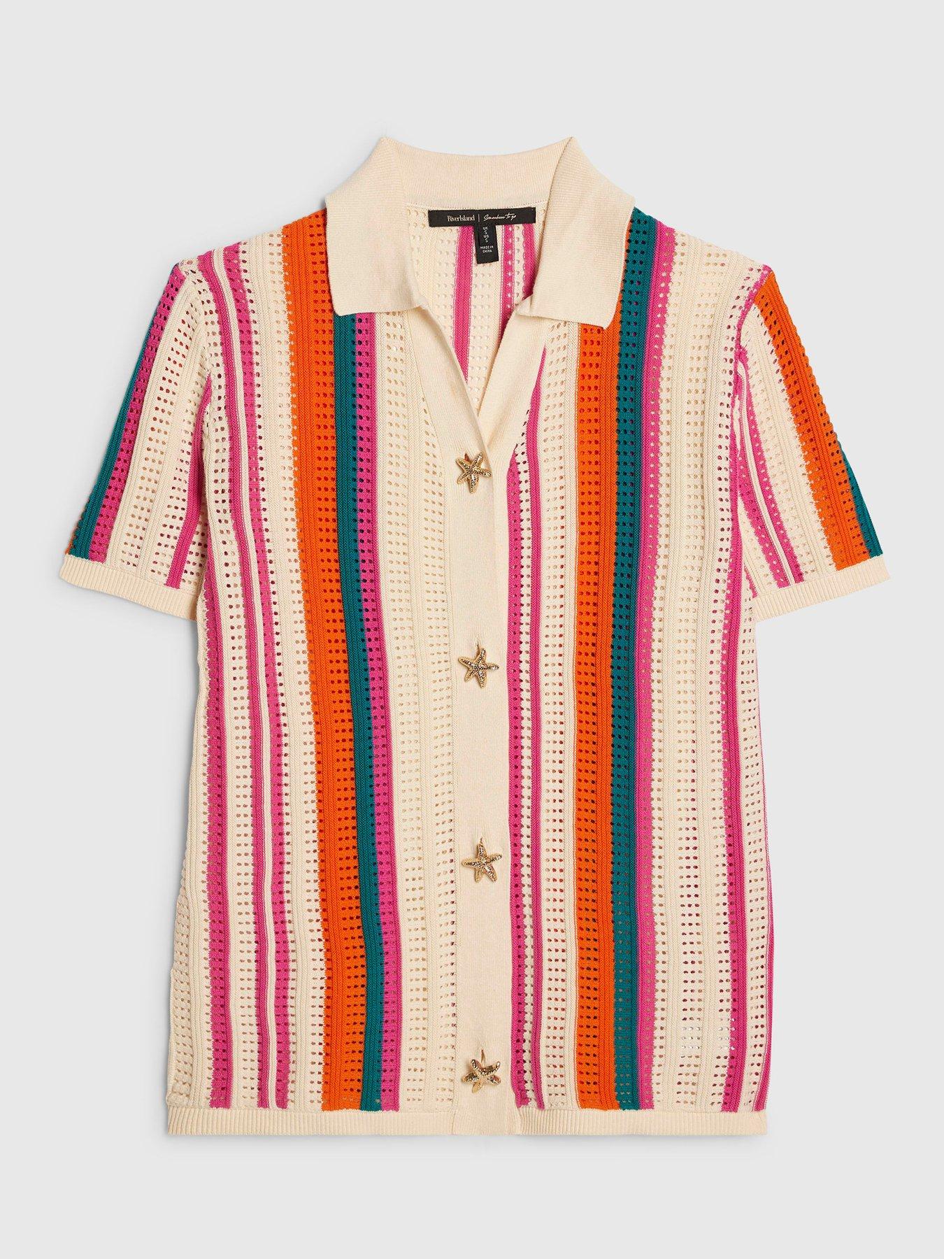 Image 5 of 6 of River Island Striped Collared Top - Cream