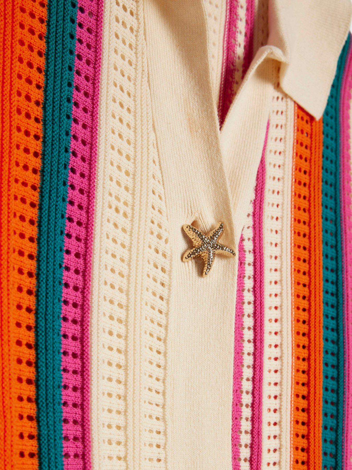 Image 6 of 6 of River Island Striped Collared Top - Cream