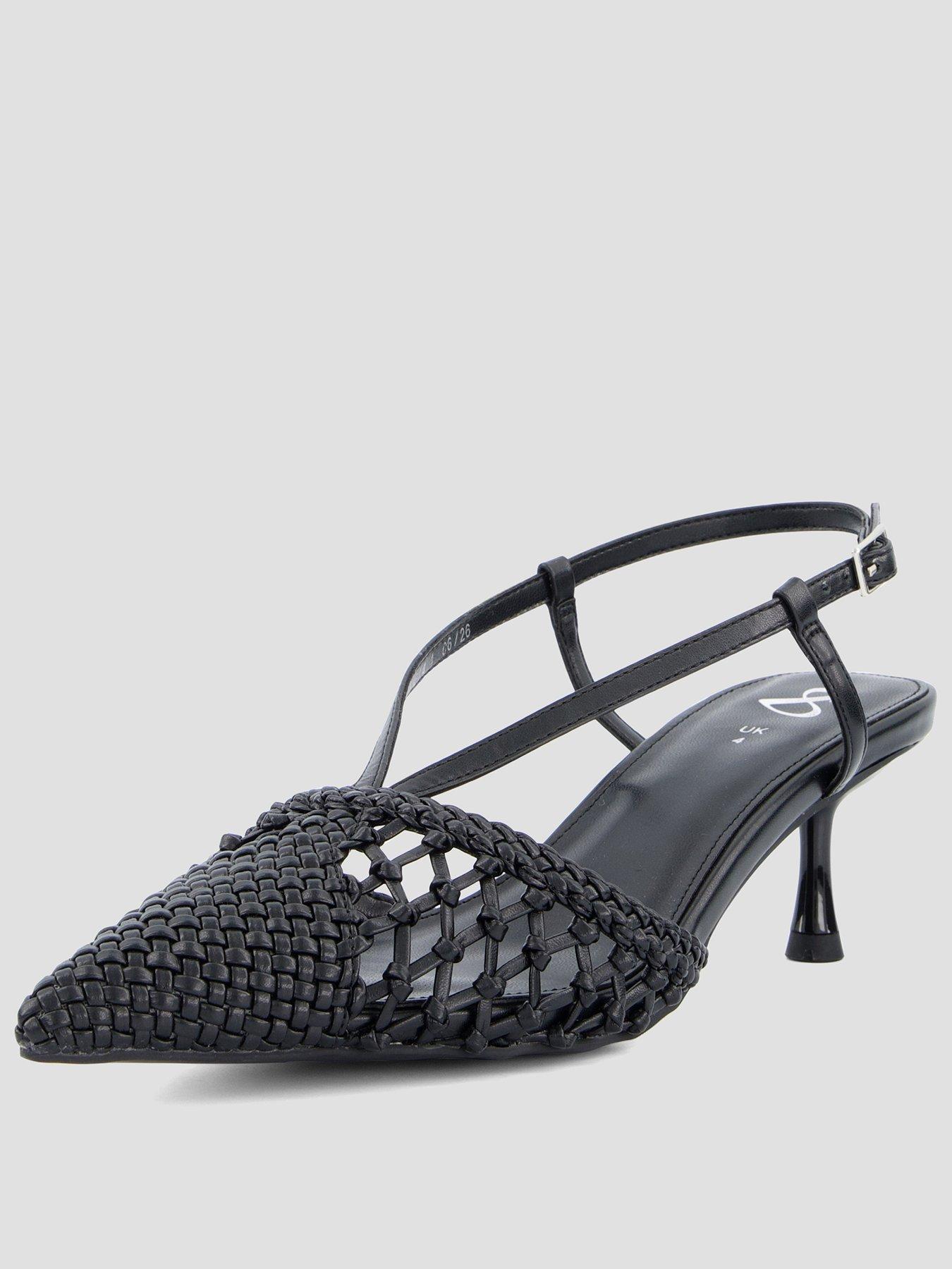 The Very Collection Kitten Heel Weave Court Shoes - Black