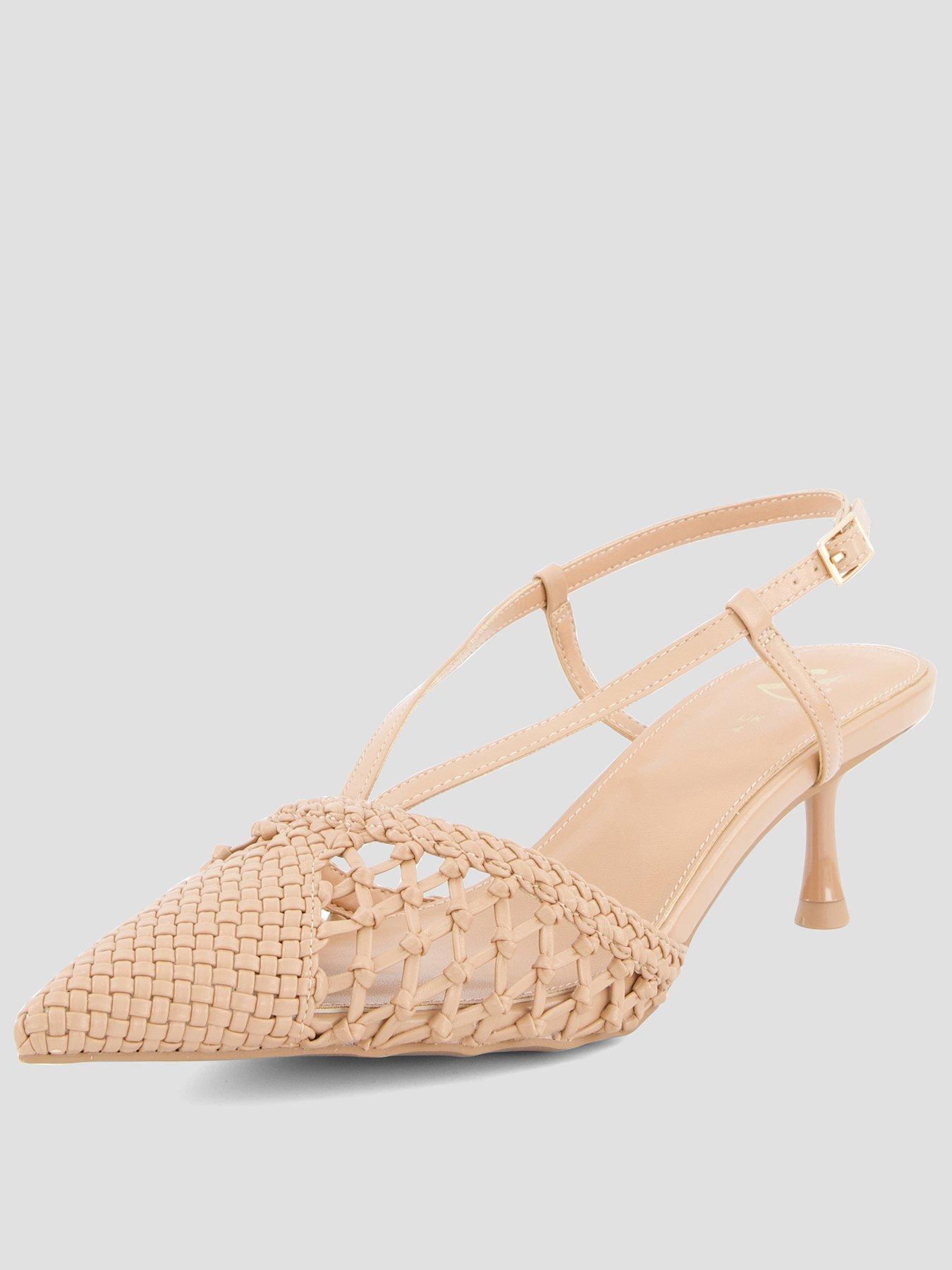 The Very Collection Low Kitten Heel Weave Court Shoes - Tan