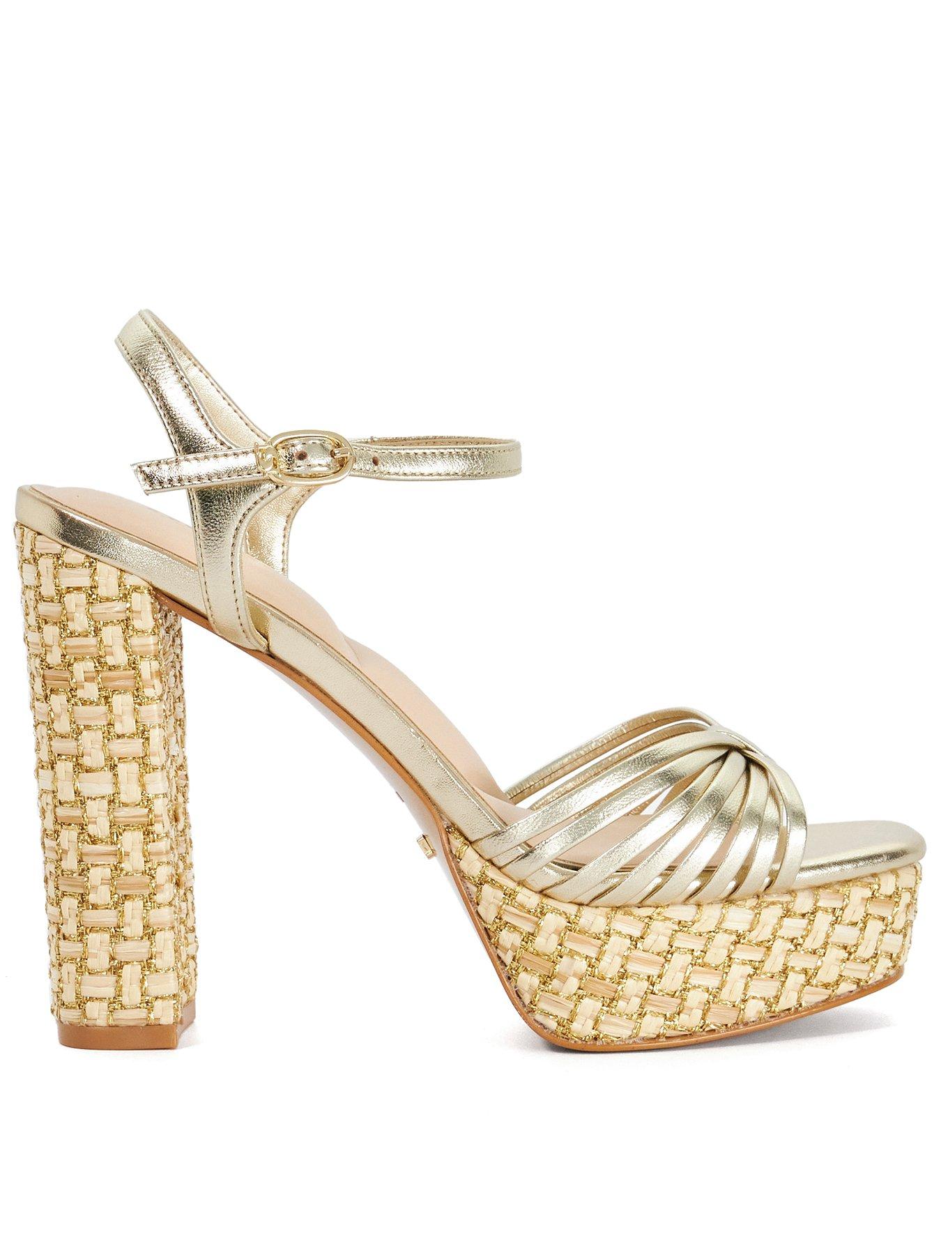 Dune London Minogue Suede and Leather Strappy Gladiator Platform Sandal - Gold