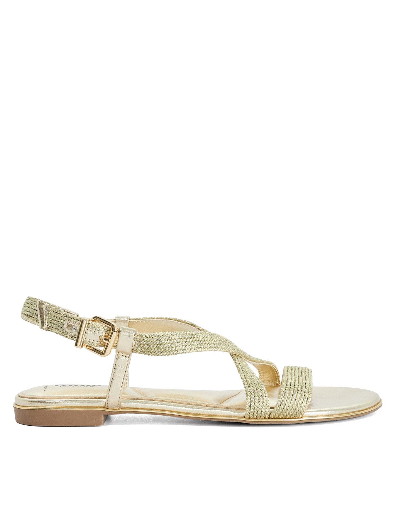 Dune London Wide Fit Lope Metallic Flat Sandals - Gold