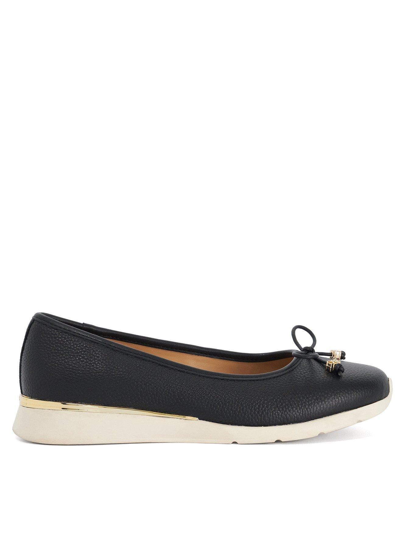Dune London Highline Metal Coin Trim Leather Ballerina - Black