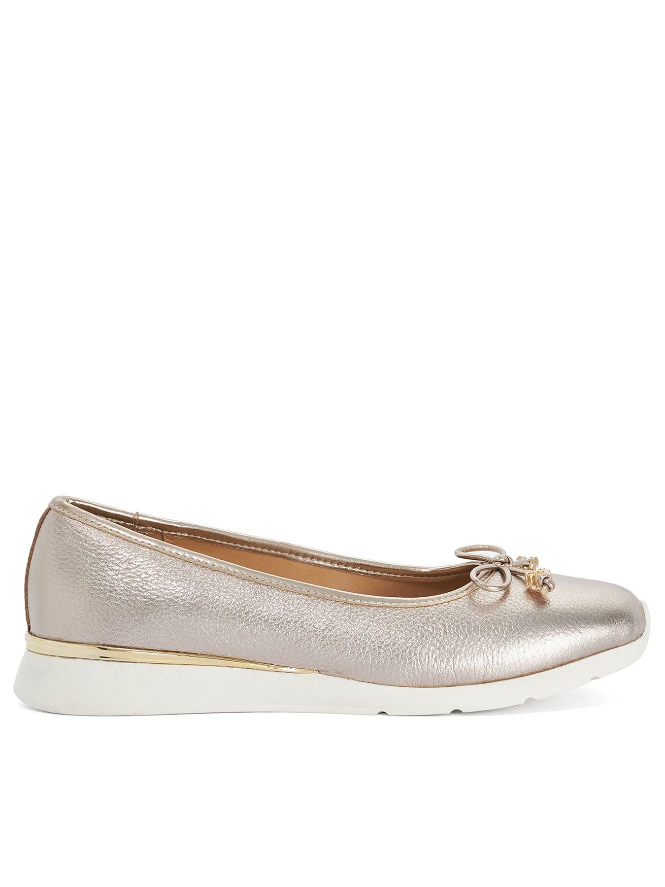 Dune London Highline Metal Coin Trim Leather Ballerina - Gold
