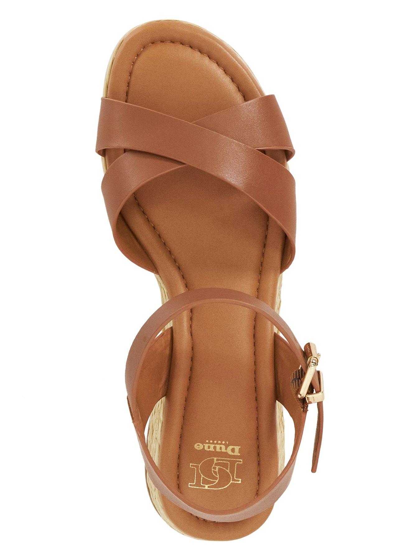 Image 4 of 6 of Dune London Littleton Leather Raffia Flatform Sandals - Tan