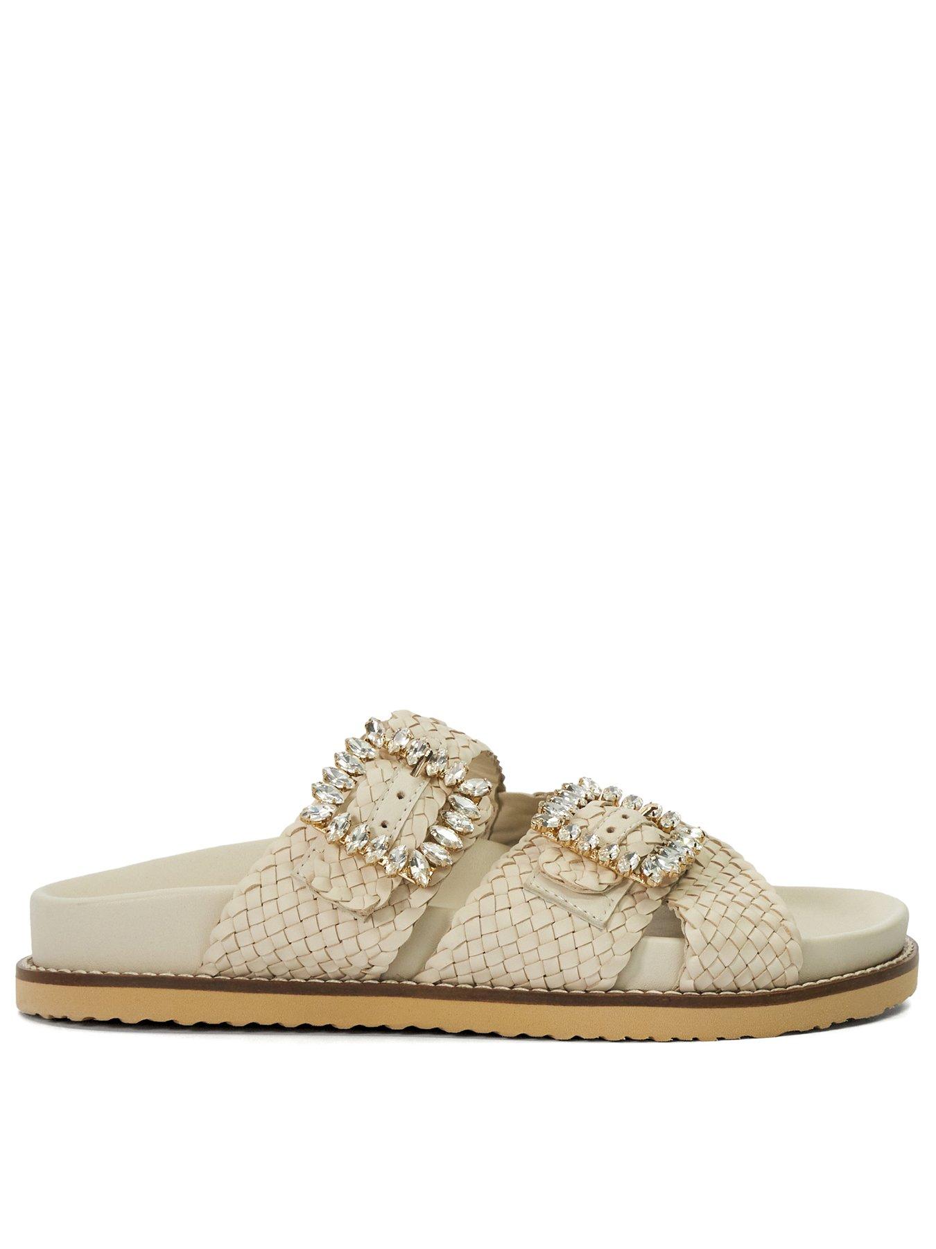 Dune London Lulos Buckle Strap Flat Sandal - Cream