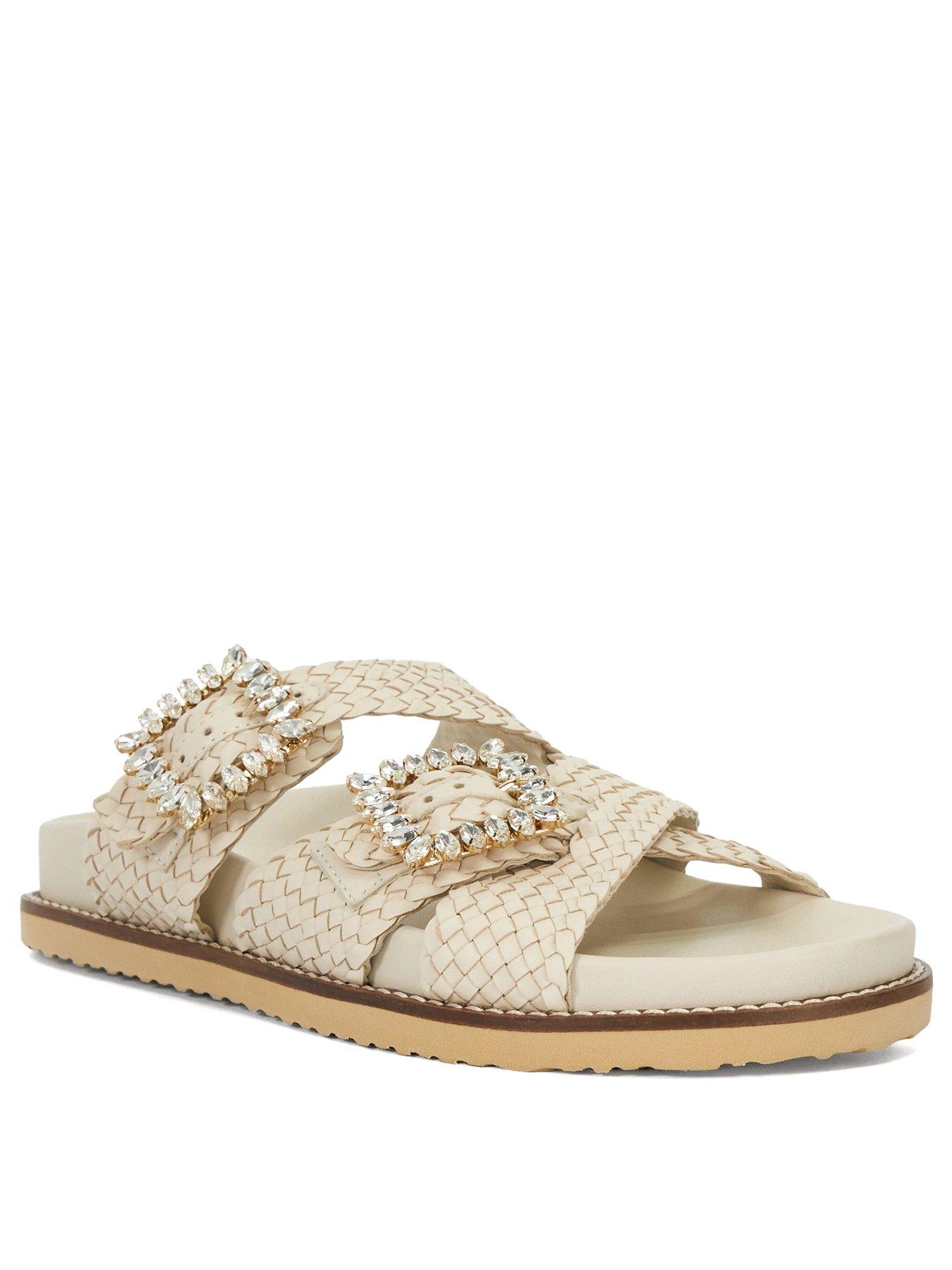 Image 2 of 5 of Dune London Lulos Buckle Strap Flat Sandal - White