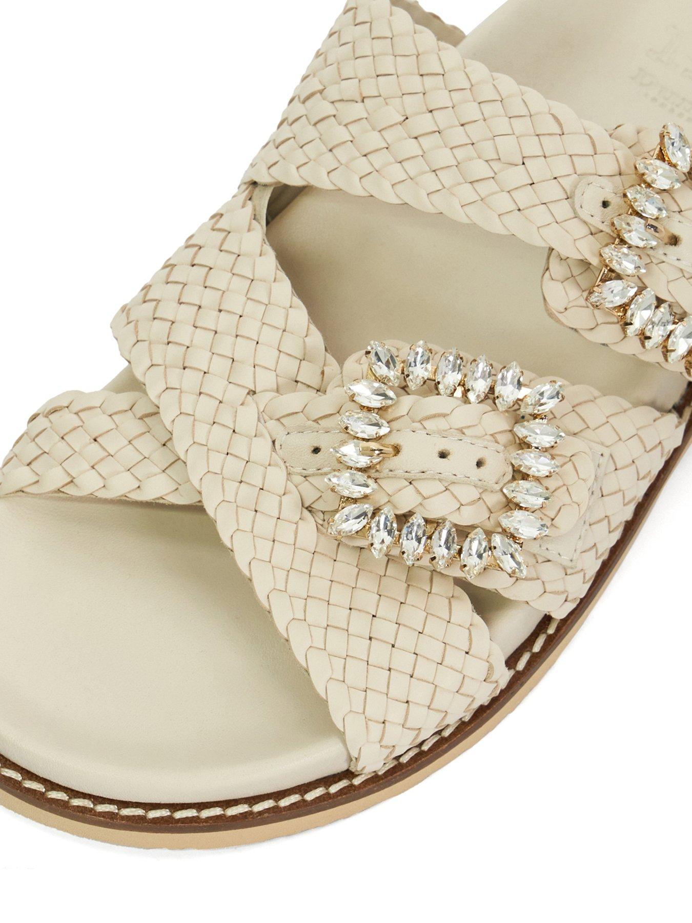 Image 5 of 5 of Dune London Lulos Buckle Strap Flat Sandal - White