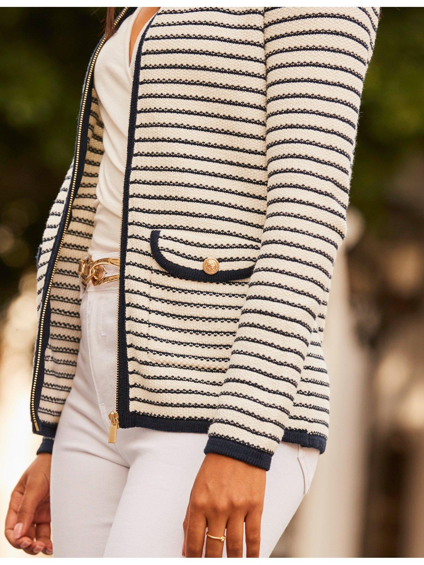 Image 4 of 4 of Sosandar Black &amp; White Stripe Zip Detail Cardigan