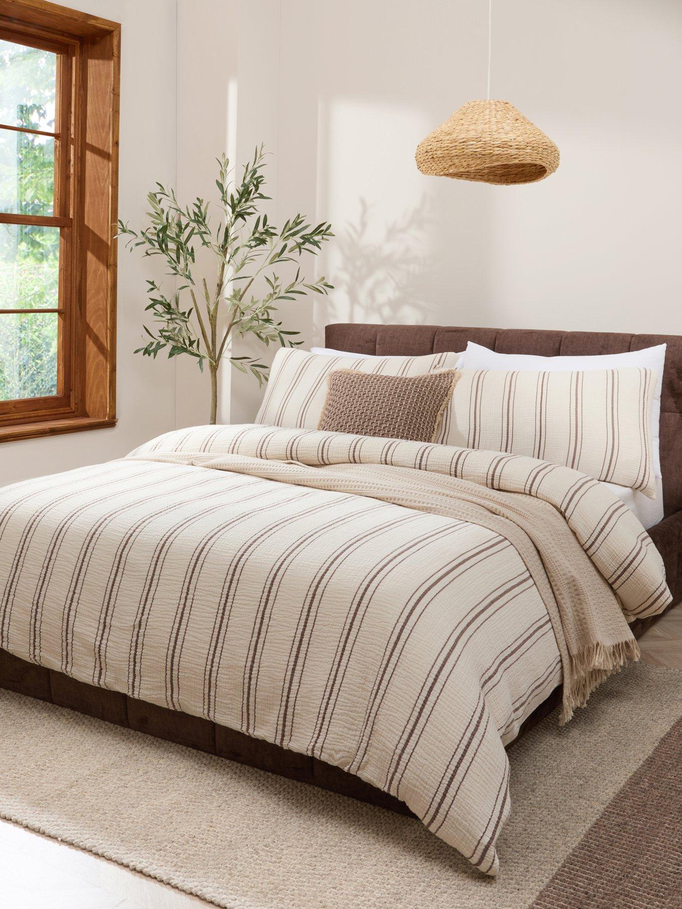 Michelle Keegan Home Cotton Jacquard Stripe Duvet Set - Cream/Brown