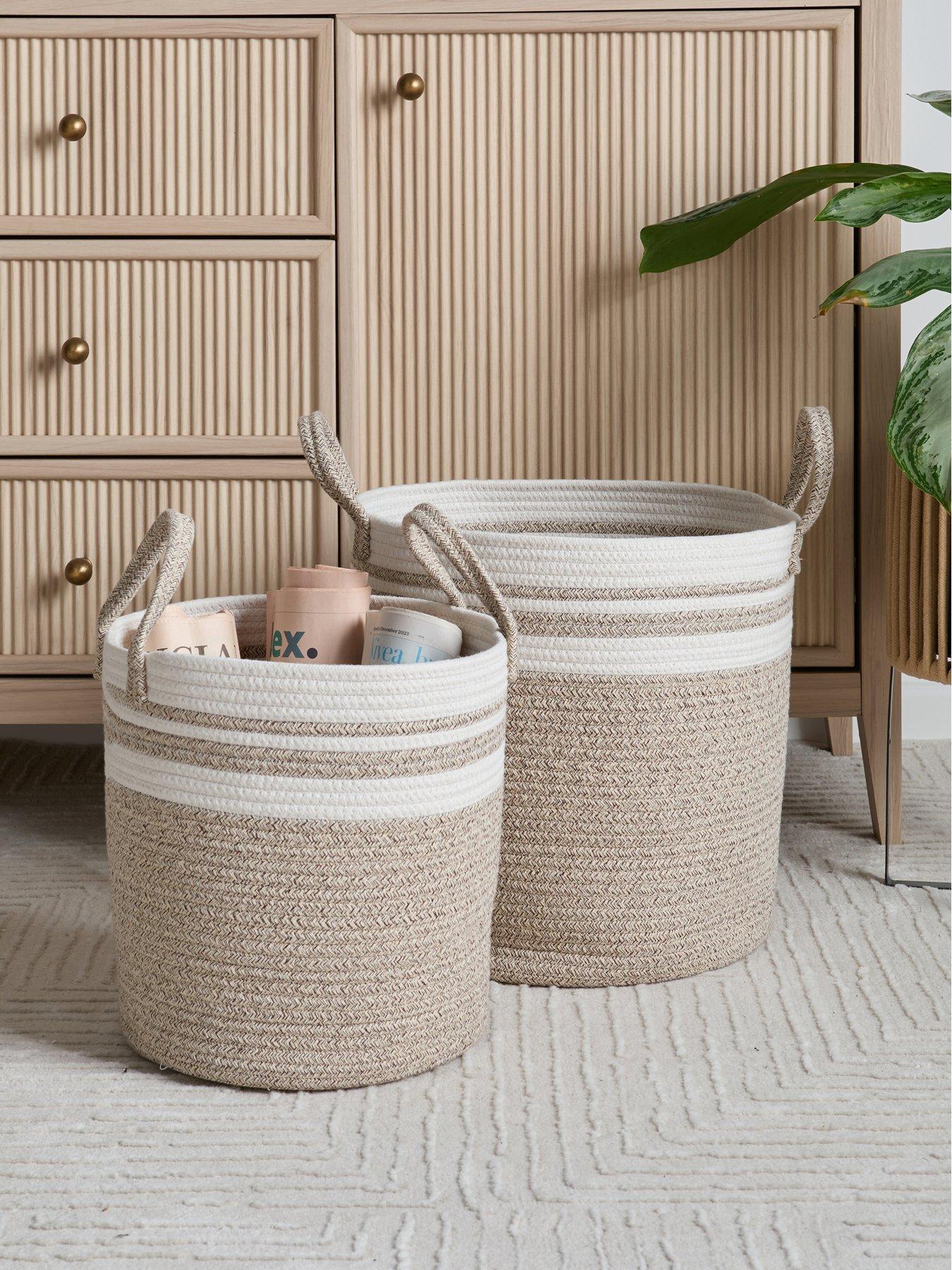 The Very Collection Set Of 2 Two Tone Cotton Rope Storages With Handle