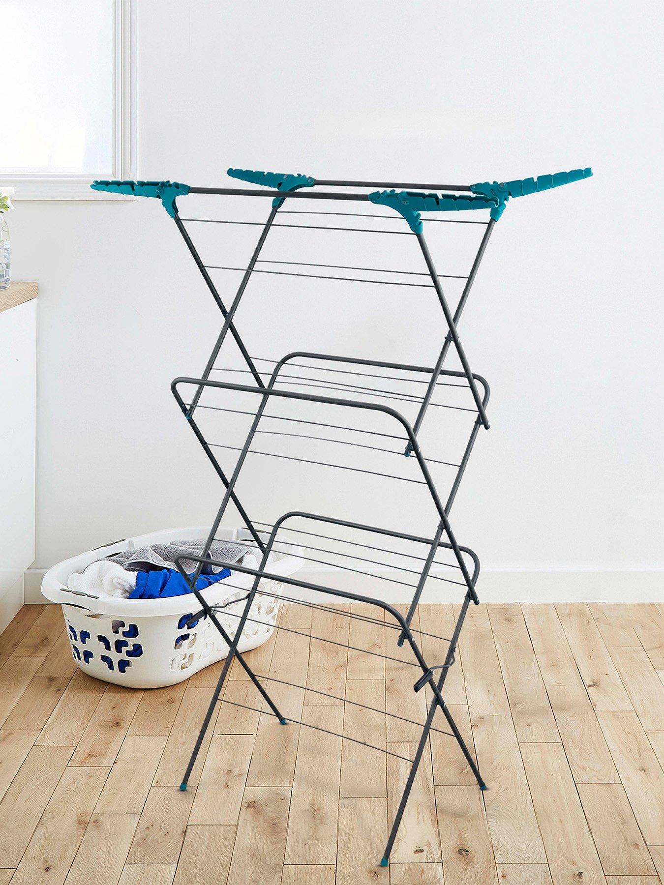 Tower 3 Tier Concertina Airer With Fold Out Hooks, Anthracite & Teal