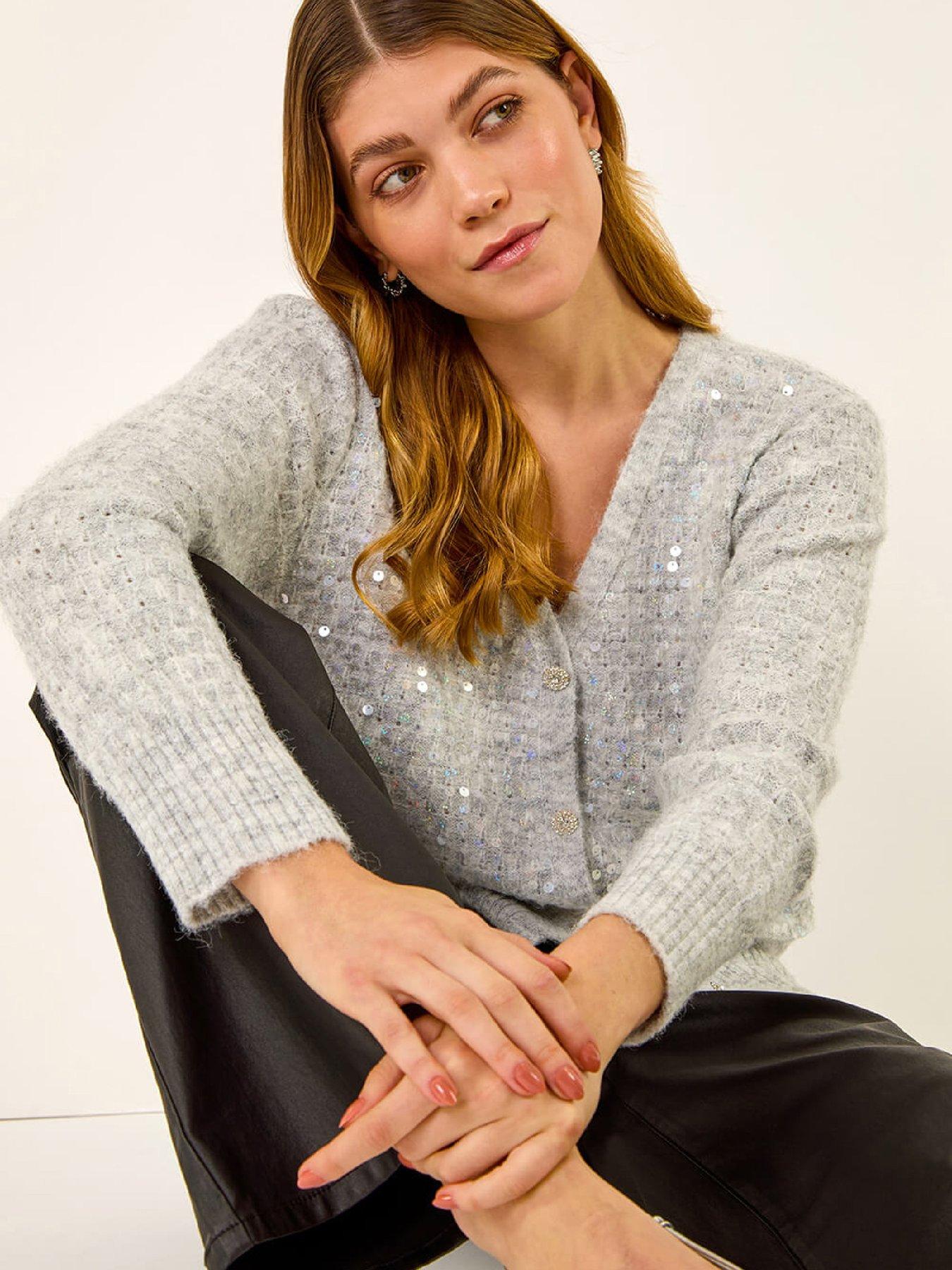 Image 1 of 5 of Roman Buttoned Sequin Knit Cardigan