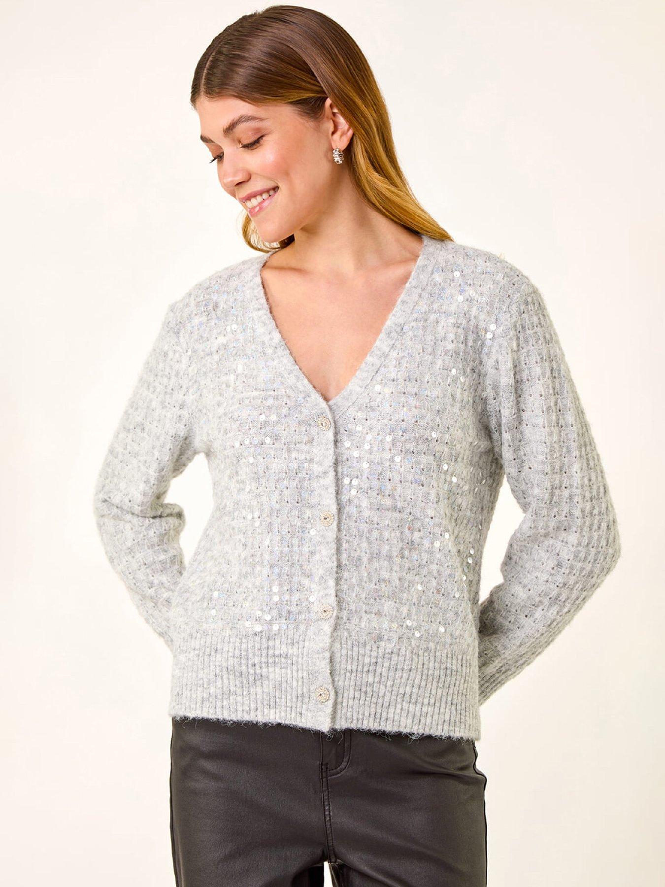 Image 4 of 5 of Roman Buttoned Sequin Knit Cardigan