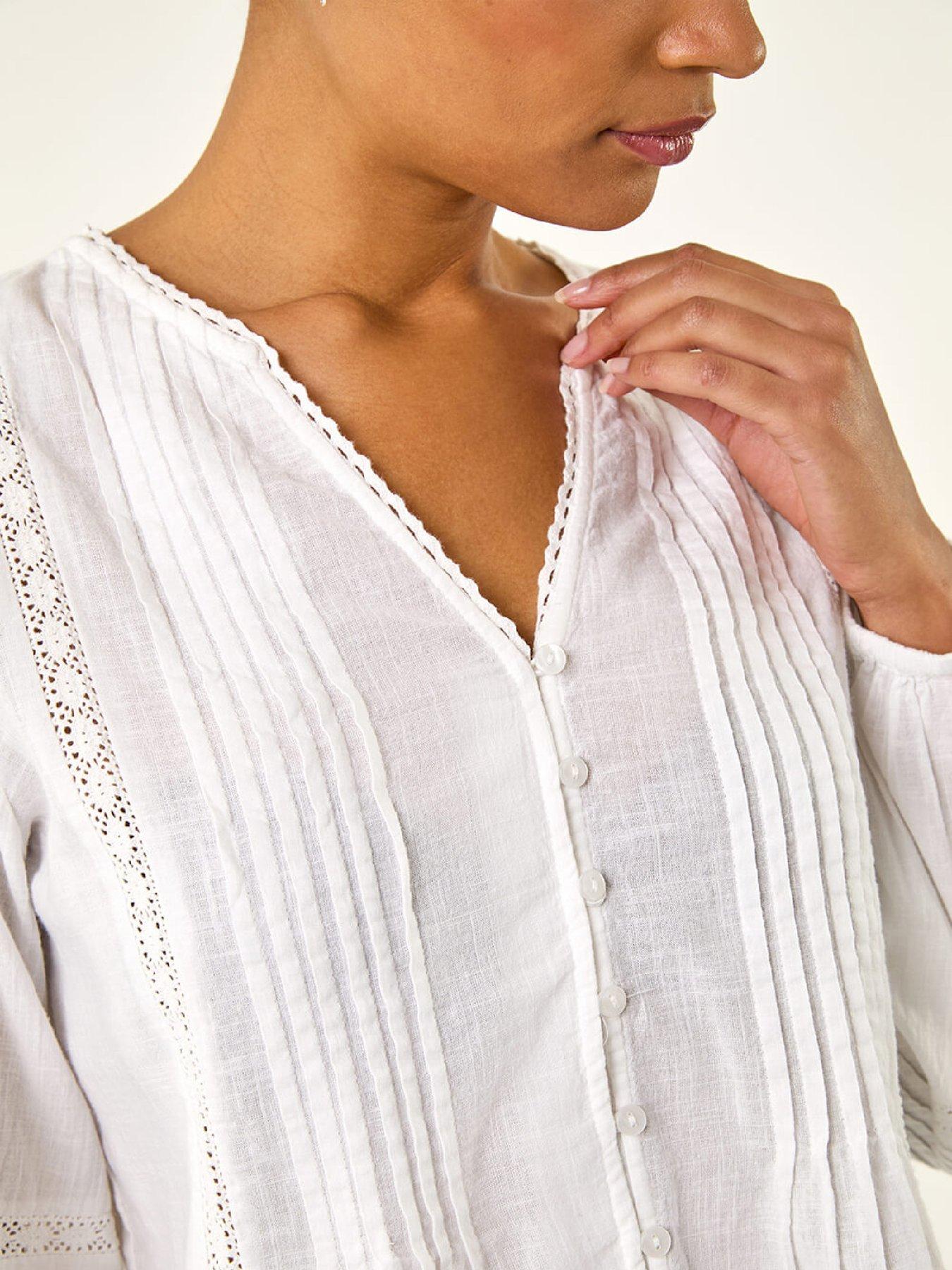 Image 5 of 5 of Roman Pleated V-neck Cotton Blouse