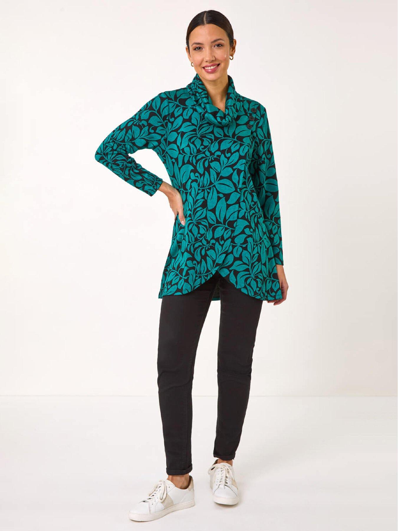 Image 2 of 5 of Roman Leaf Print Cowl Neck Top