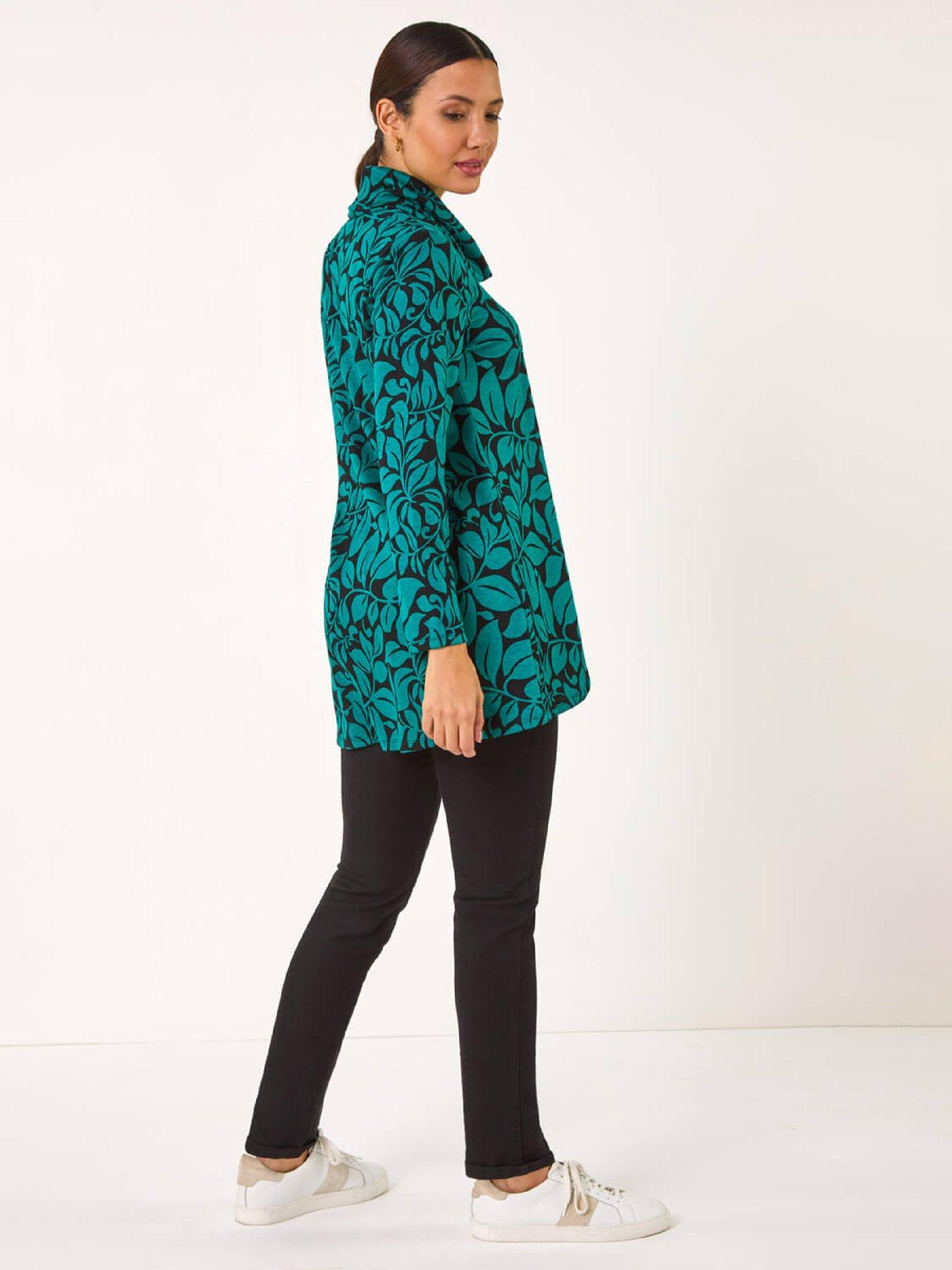 Image 3 of 5 of Roman Leaf Print Cowl Neck Top