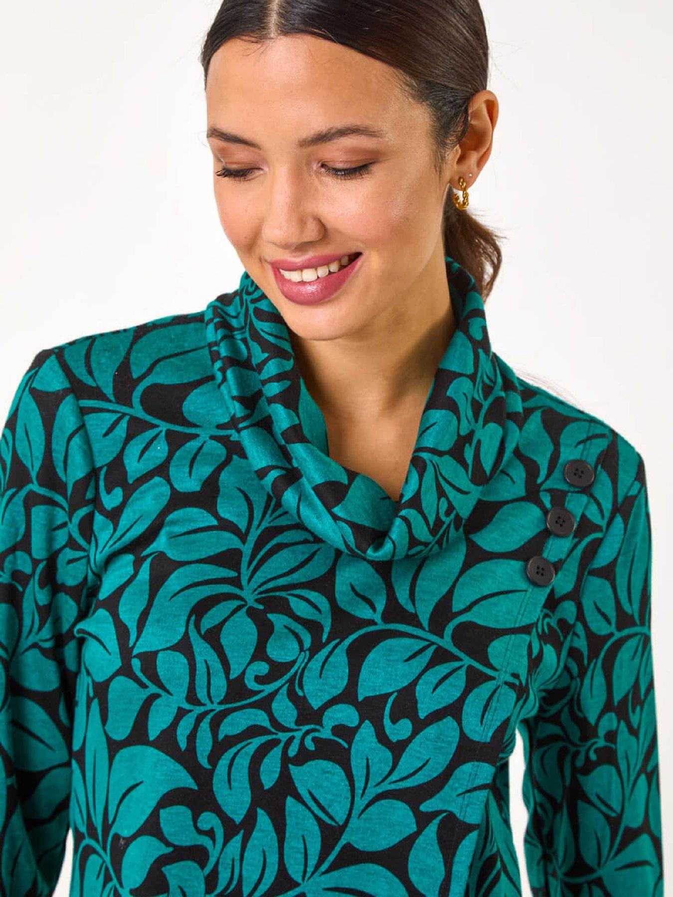 Image 4 of 5 of Roman Leaf Print Cowl Neck Top