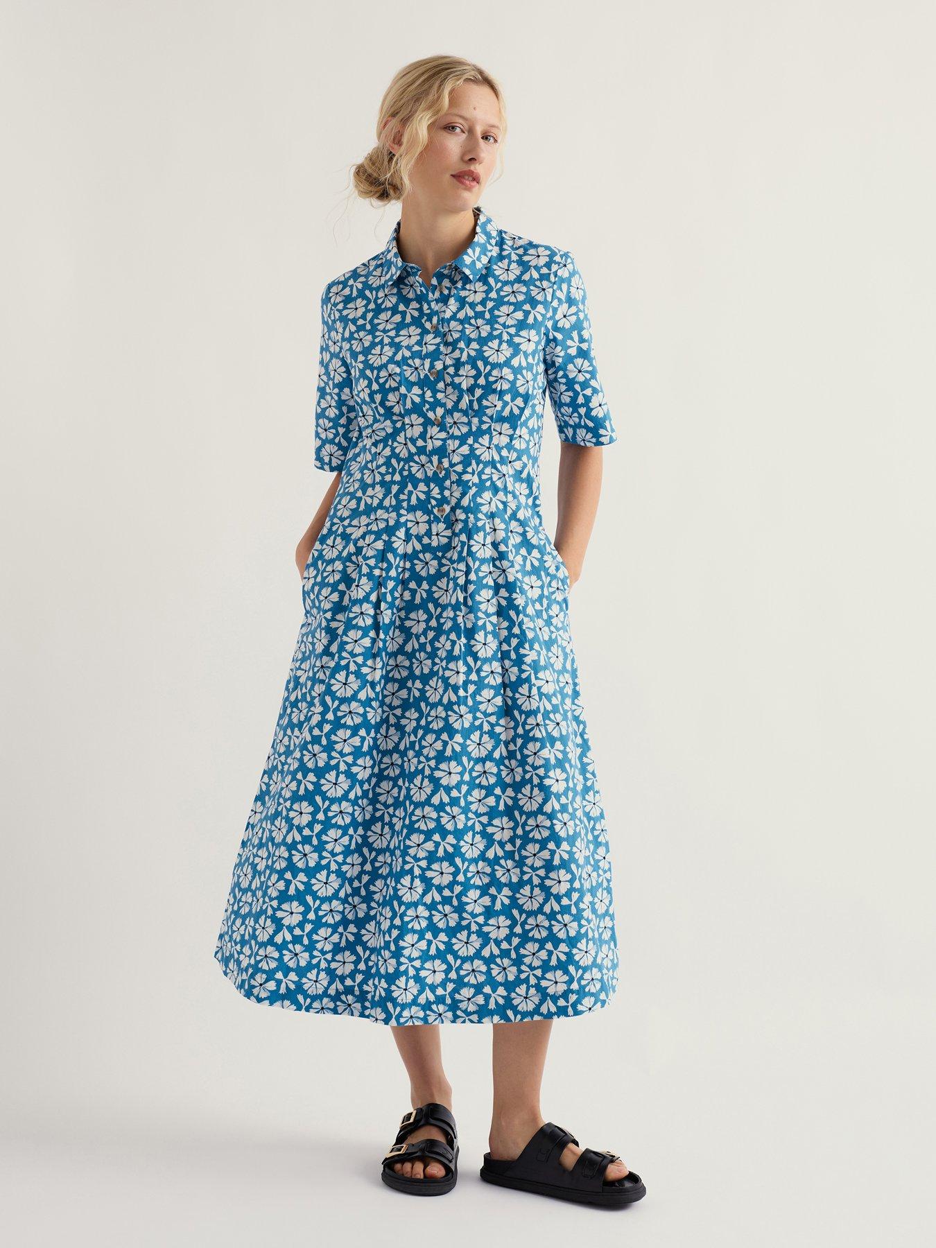 Seasalt Cornwall Wild Liquorice Dress Bold Cornflower Sailboats - Multi