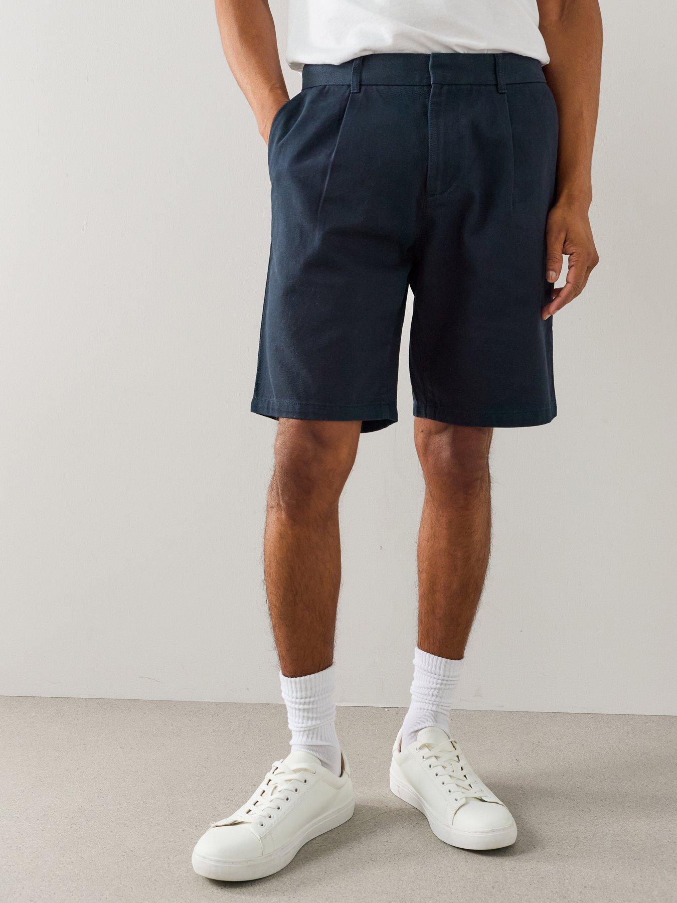 The Very Collection Smart Pleated Twill Shorts - Navy