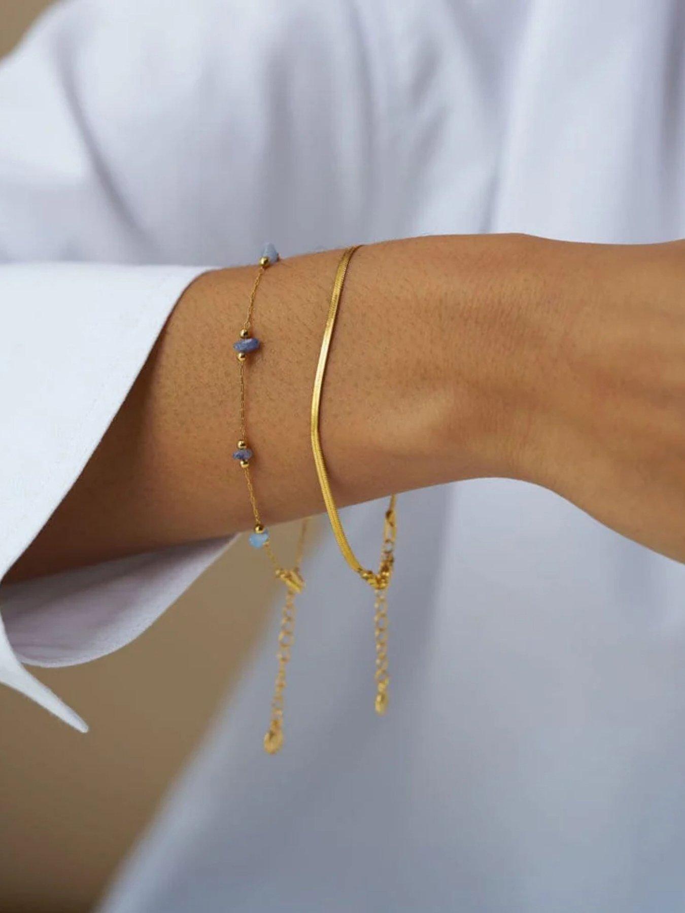 Orelia Semi P Chip & Snake Chain 2-Row Bracelet