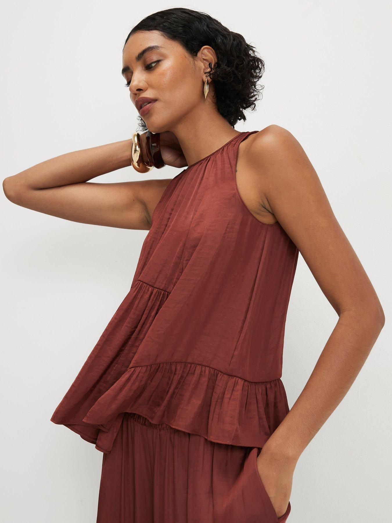 River Island Satin Airflow Top - Black