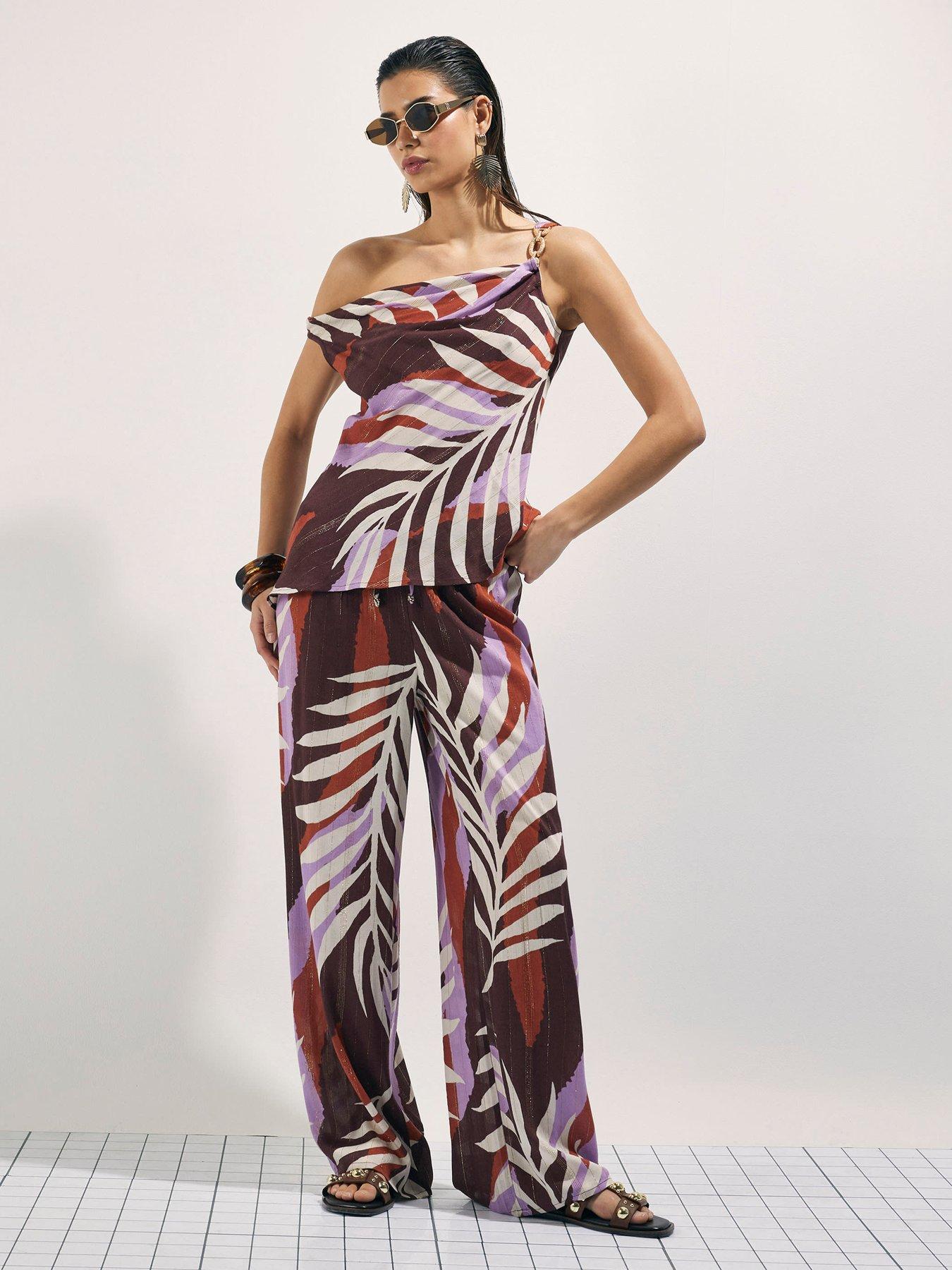 River Island Printed Wide Leg Trouser - Brown