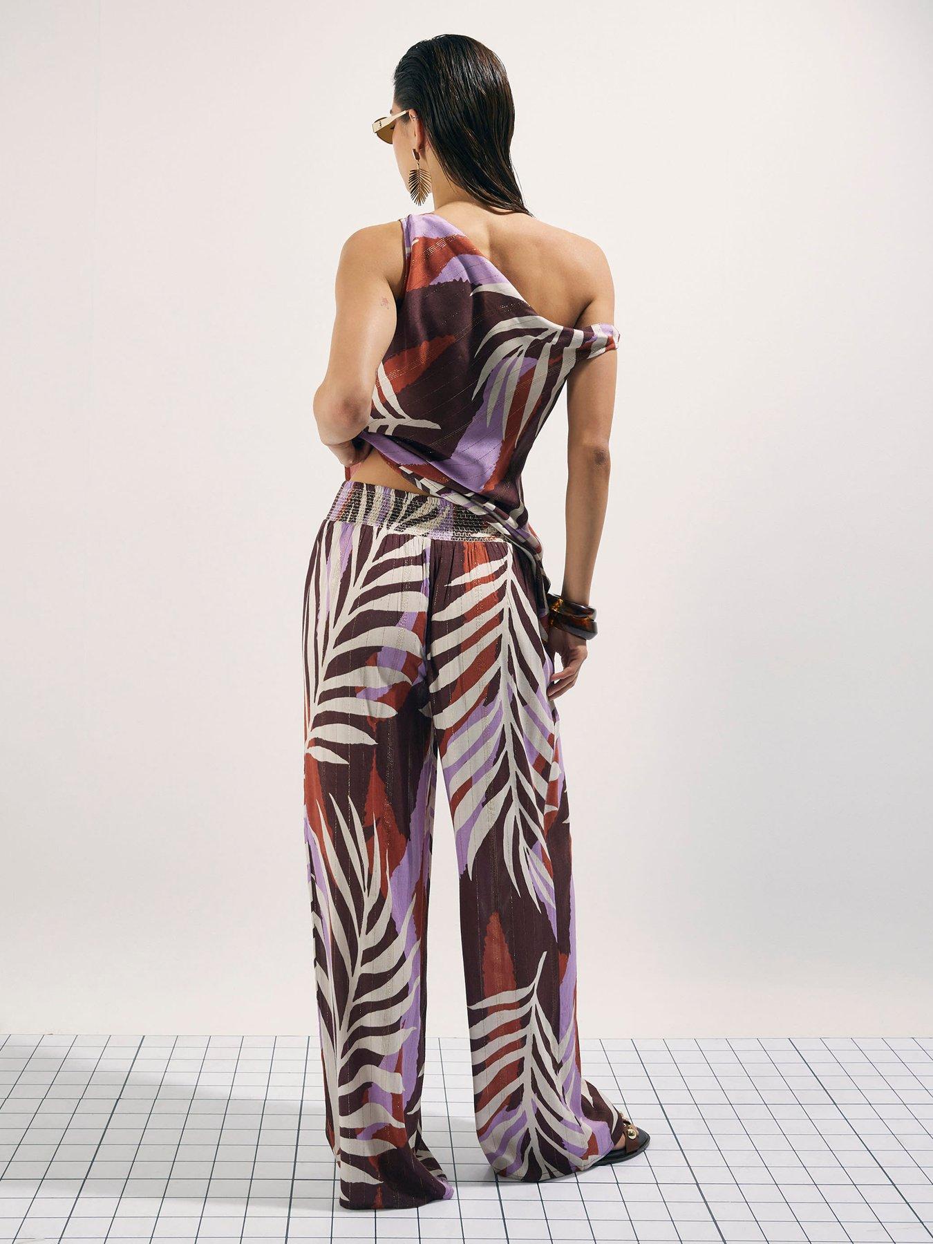 Image 2 of 4 of River Island Printed Wide Leg Trouser - Brown