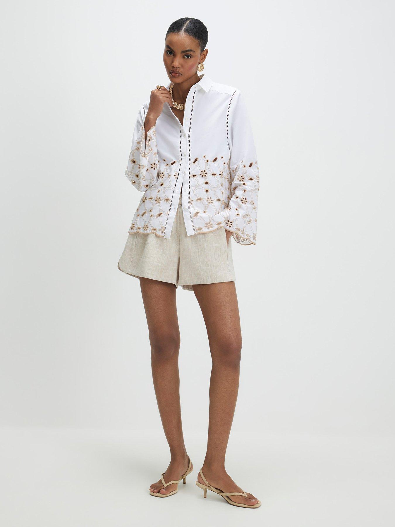 Image 3 of 6 of River Island Poplin Cutwork Hem Shirt - White