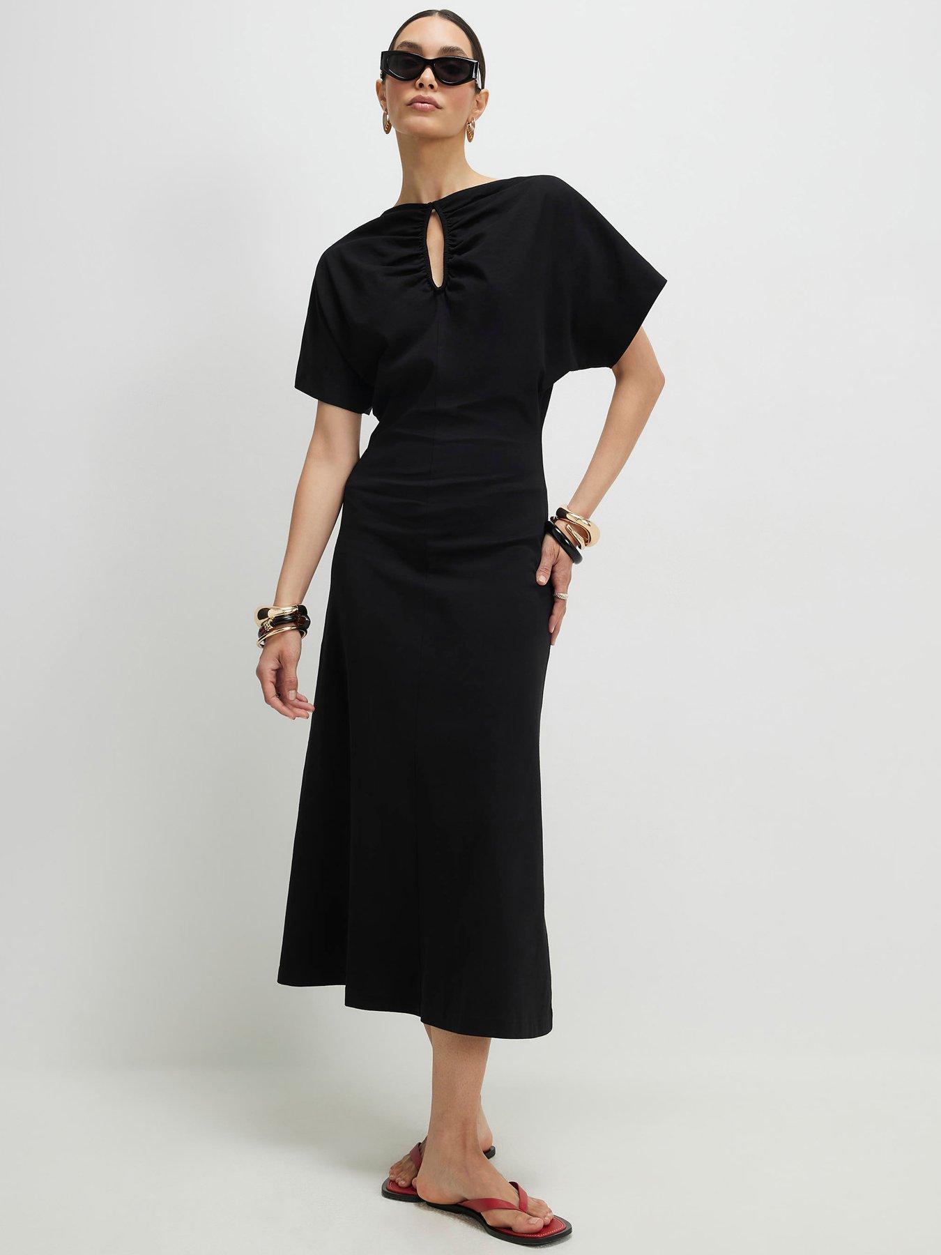 River Island Angel Sleeve Cut Out Midi Dress - Black