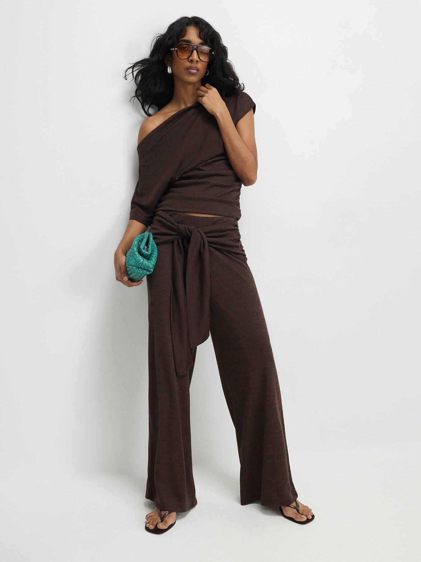 river-island-short-sleeve-banded-hem-drape-top-brownback