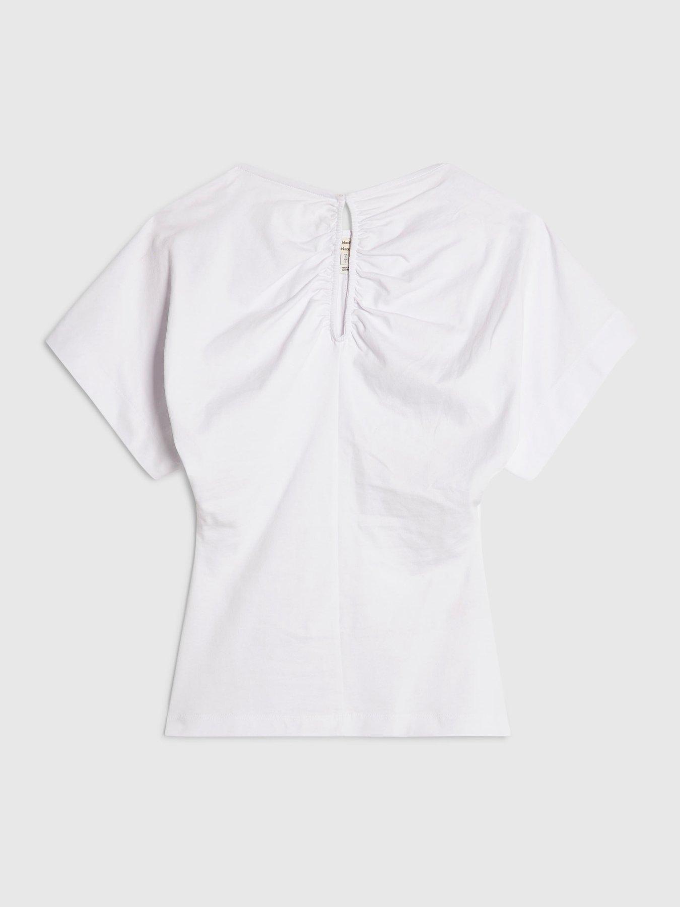 Image 5 of 6 of River Island Short Sleeve Angel Sleeve Cut Out T-Shirt - White