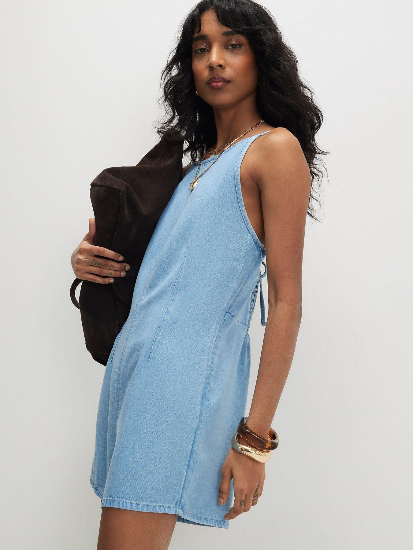 Image 4 of 4 of River Island Como Boat Neck Romper - Blue