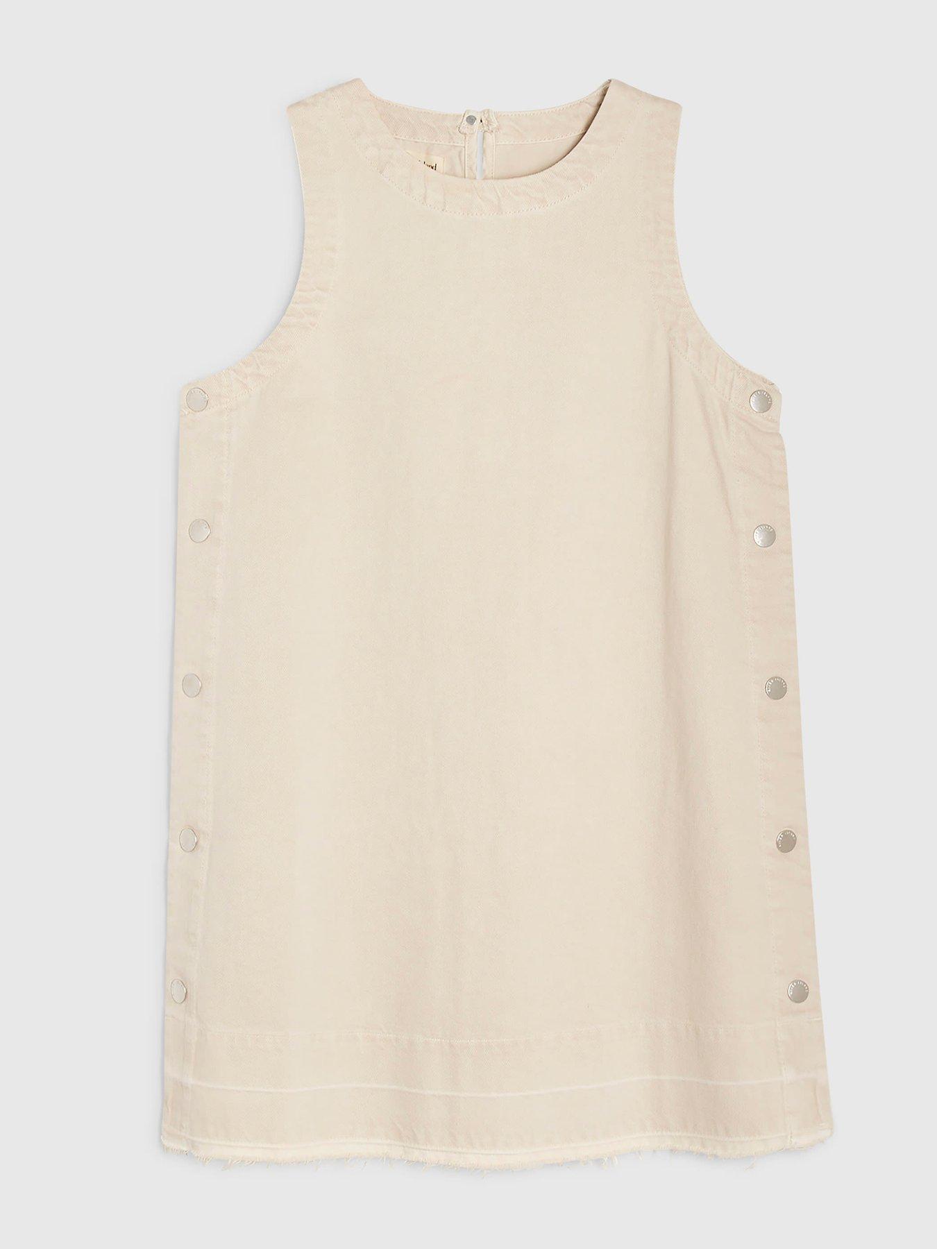 Image 5 of 6 of River Island Ellis Mini Swing Popper Dress - Beige