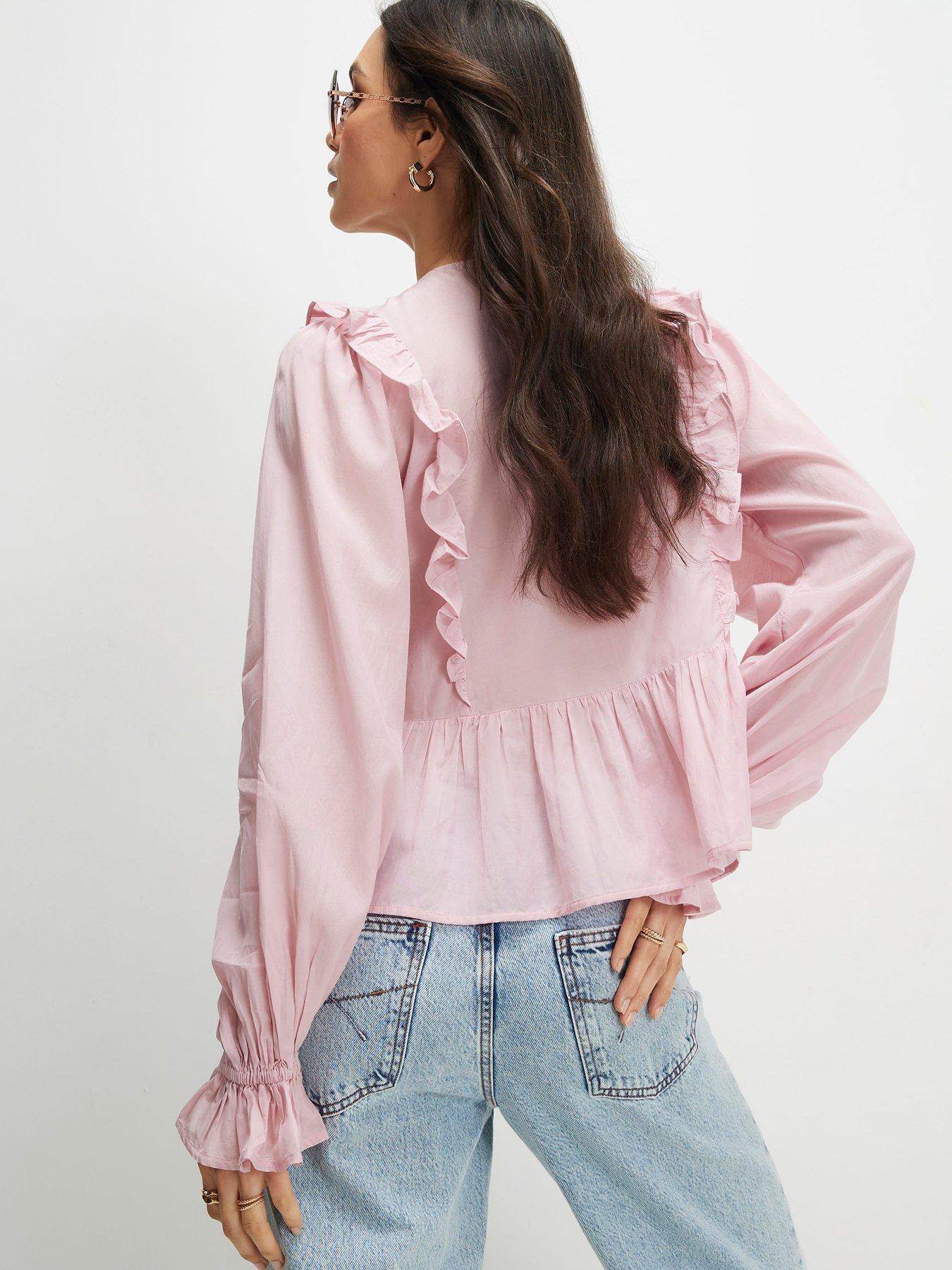 Image 2 of 6 of River Island Long Sleeve Lace Insert Blouse - Pink