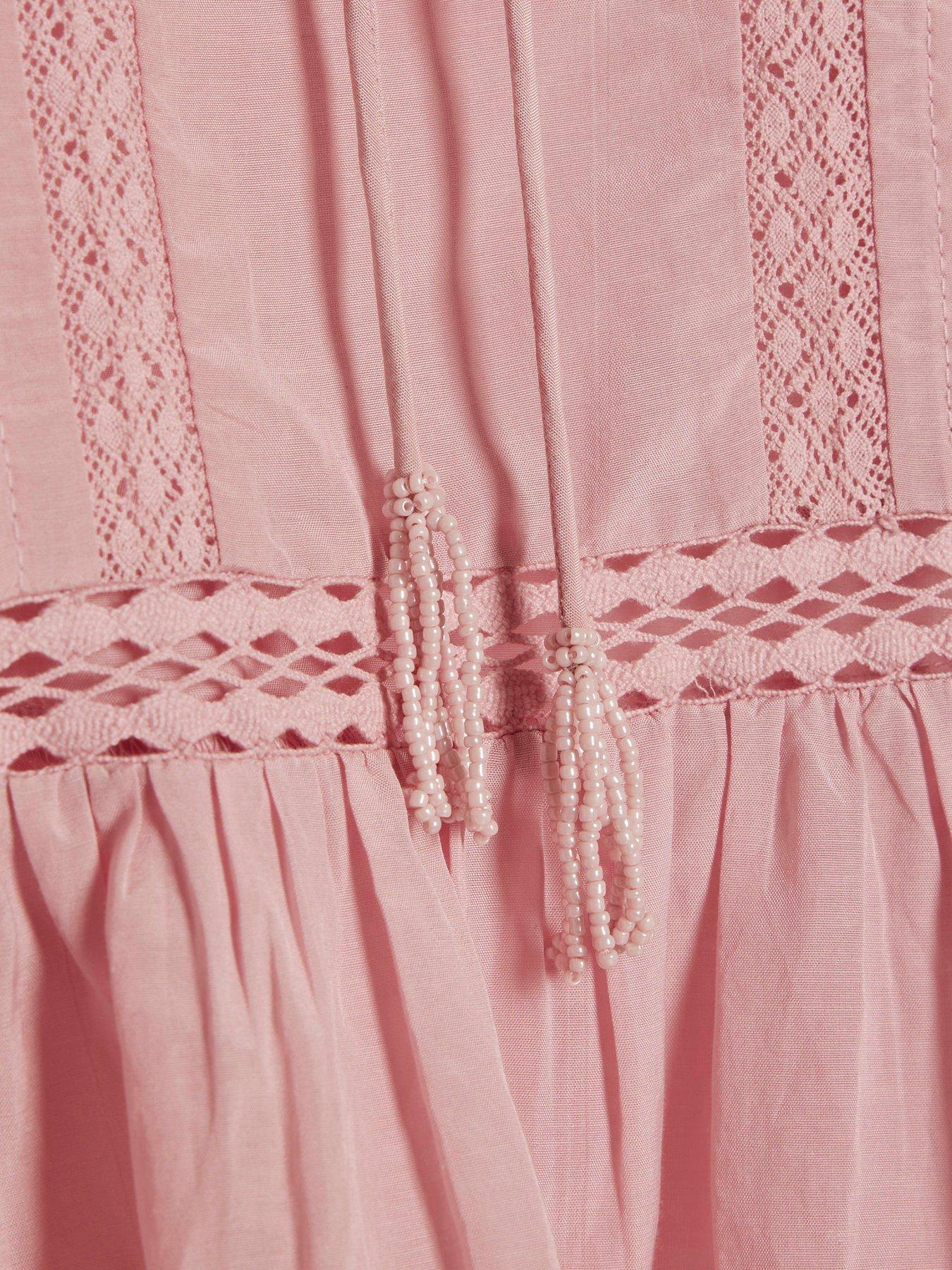 Image 6 of 6 of River Island Long Sleeve Lace Insert Blouse - Pink