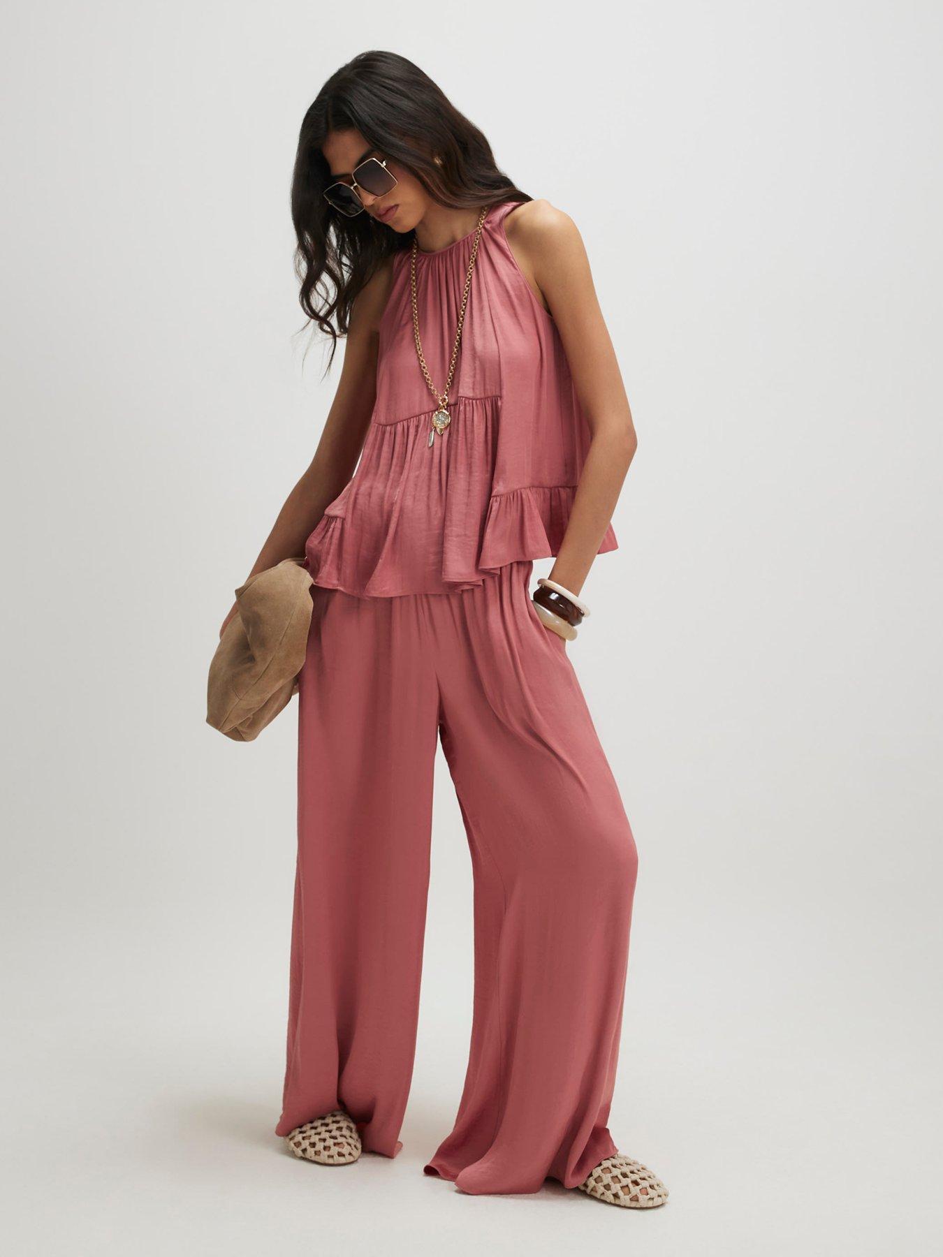 Image 3 of 6 of River Island Airflow Halter Co-ord Top - Pink